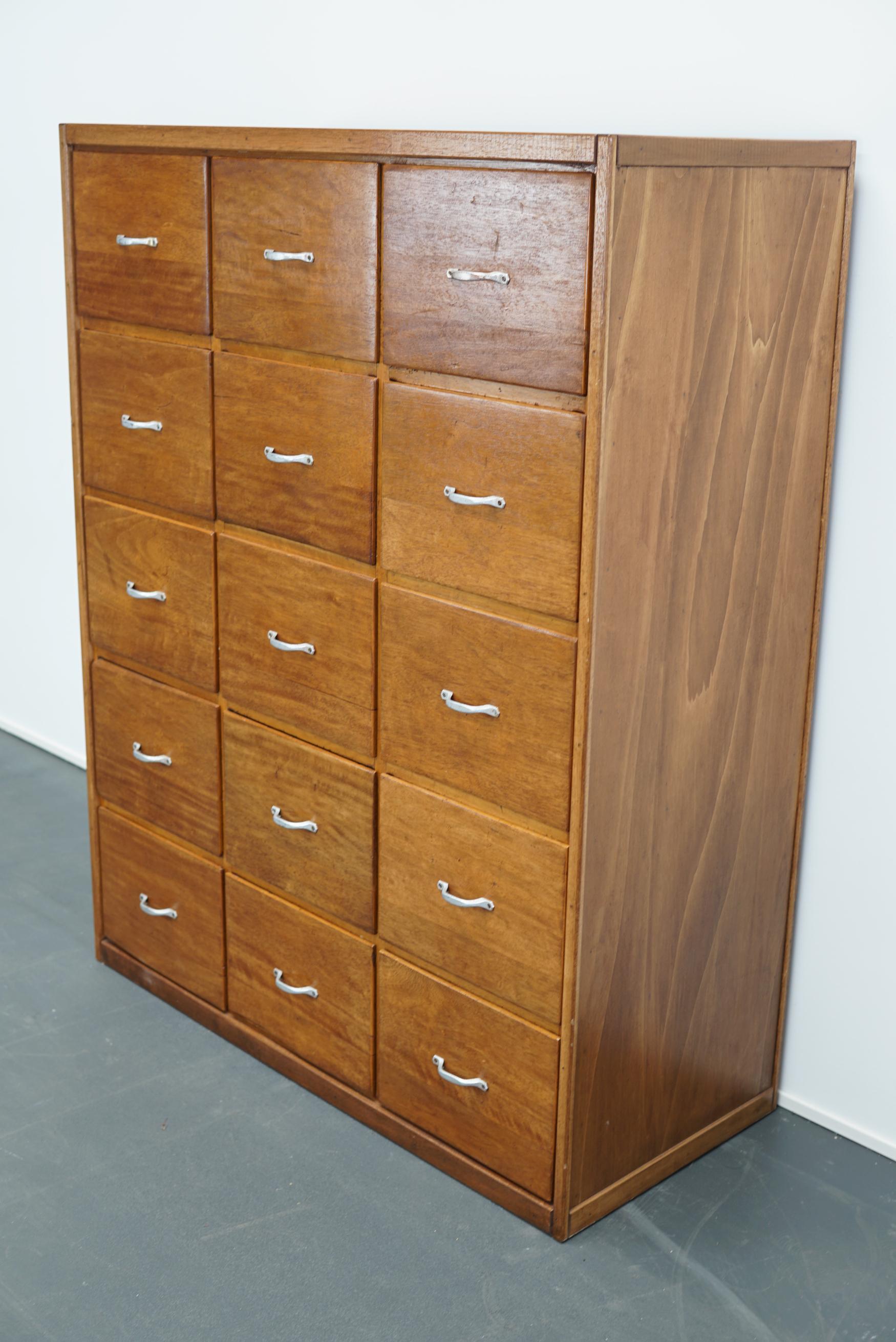British German Oak Apothecary Cabinet or Bank of Drawers, 1950s