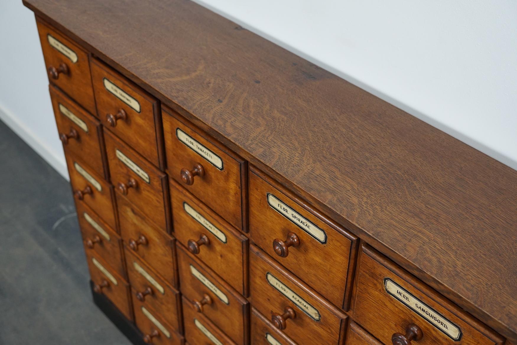 Industrial German Oak Apothecary Cabinet or Bank of Drawers, Early 20th Century