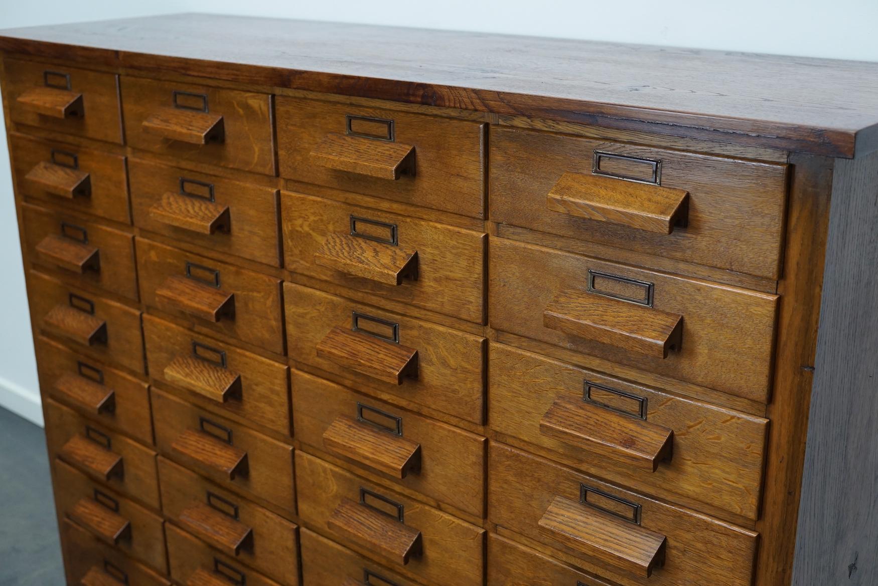 Industrial German Oak Apothecary Cabinet or Bank of Drawers, Mid-20th Century