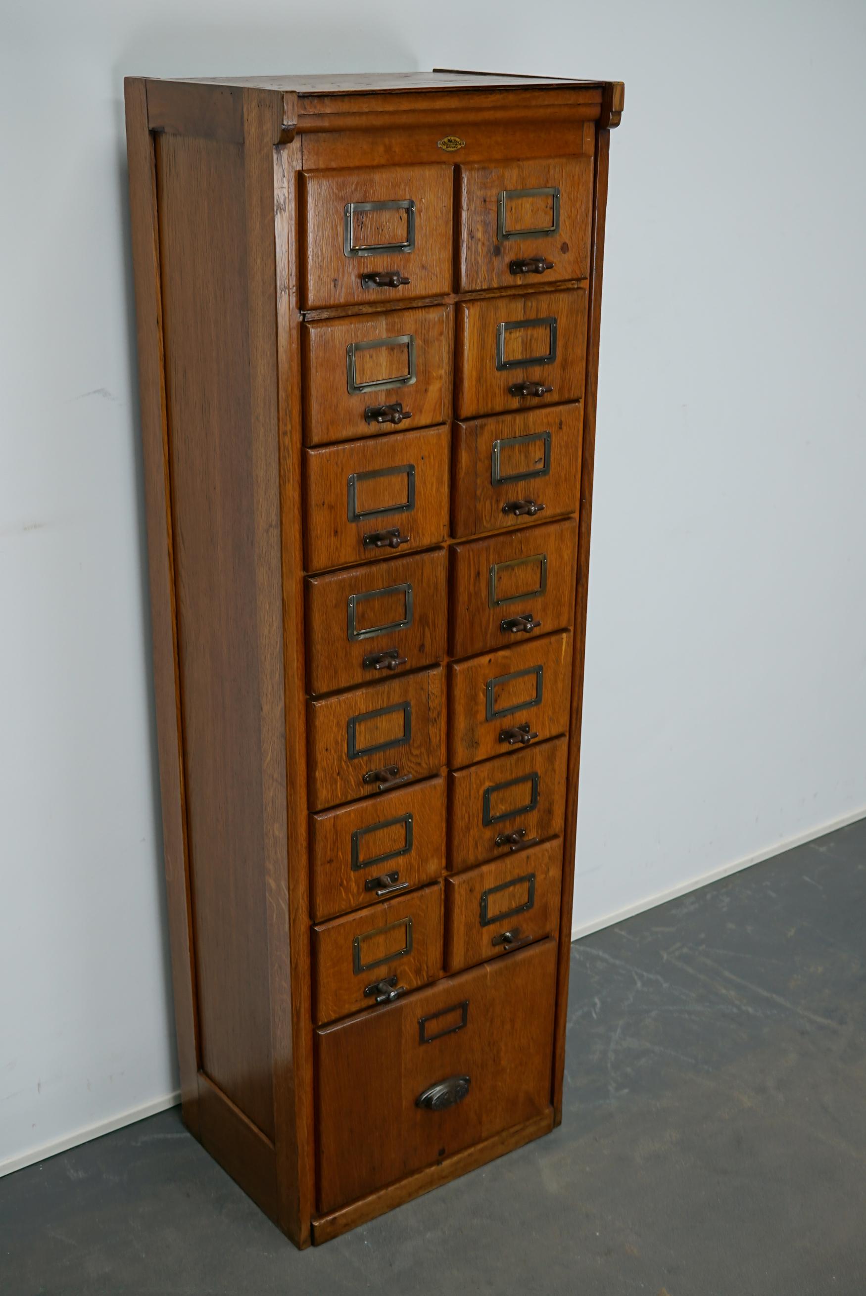 Industrial German Oak Filing Cabinet / Bank of Drawers, circa 1950s For Sale