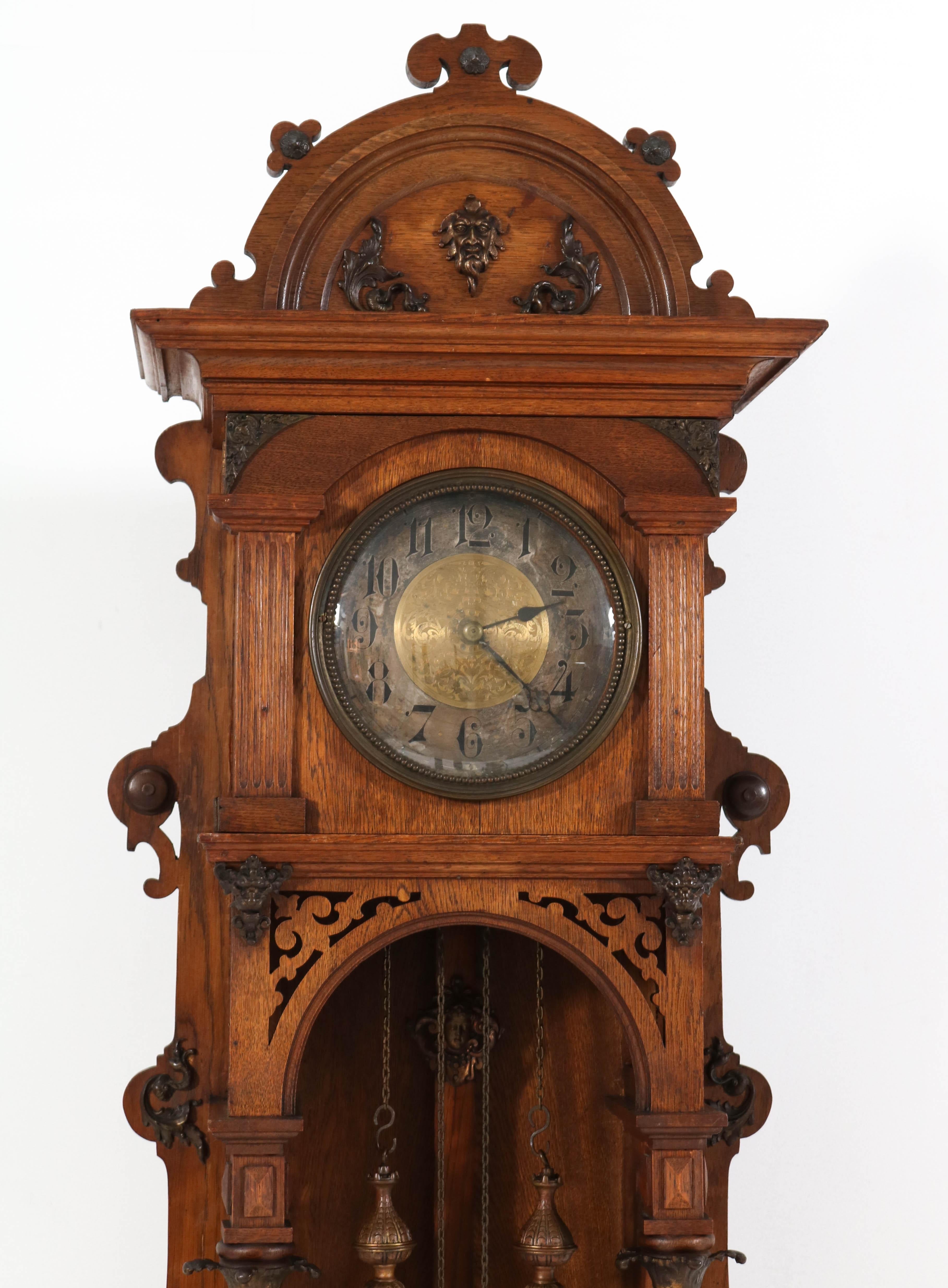 German Oak Gründerzeit Grandfather Clock, 1880s 2