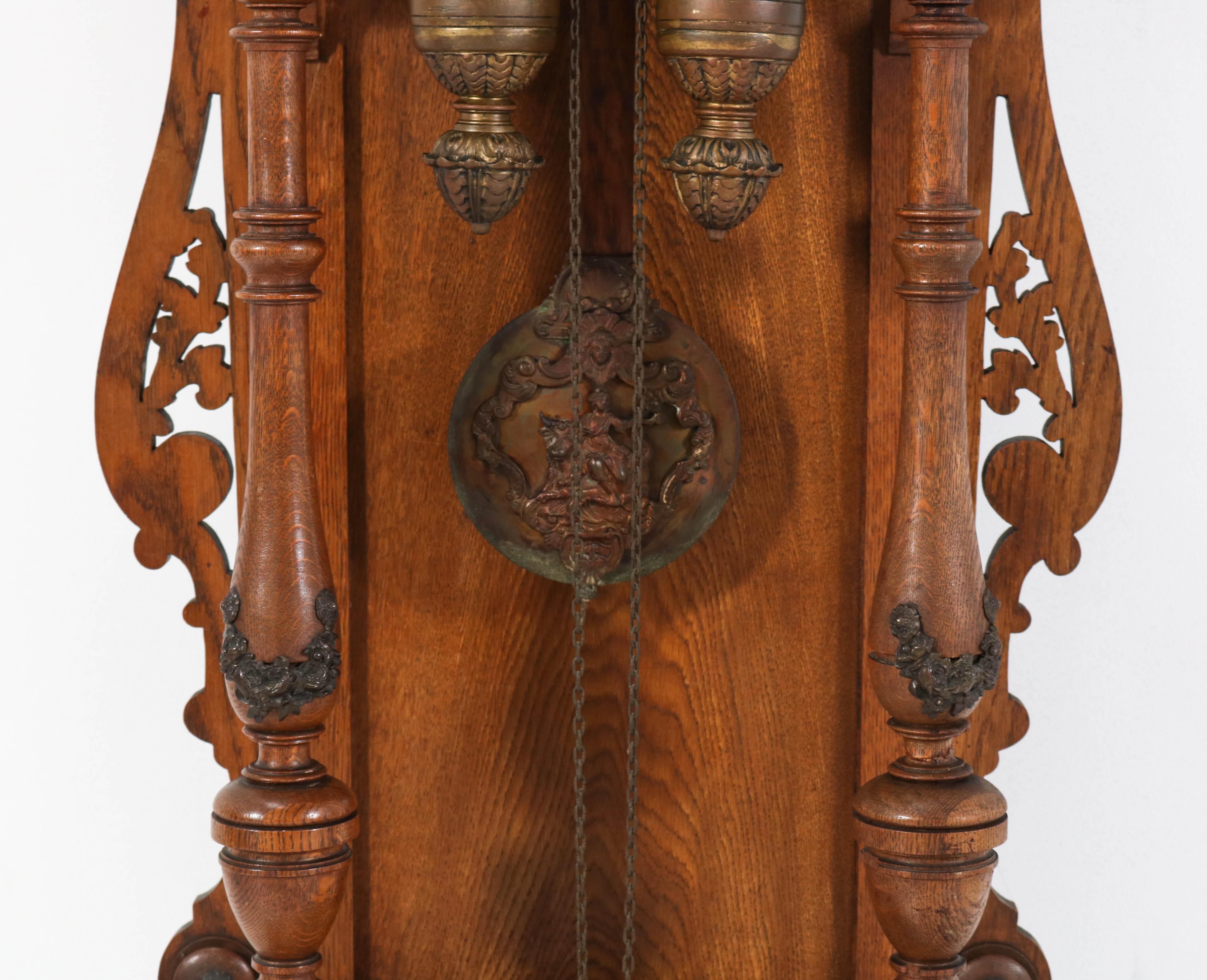 German Oak Gründerzeit Grandfather Clock, 1880s 4