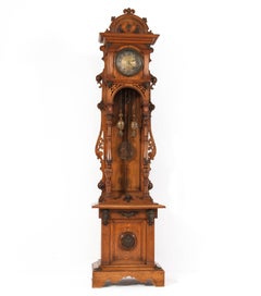German Oak Gründerzeit Grandfather Clock, 1880s