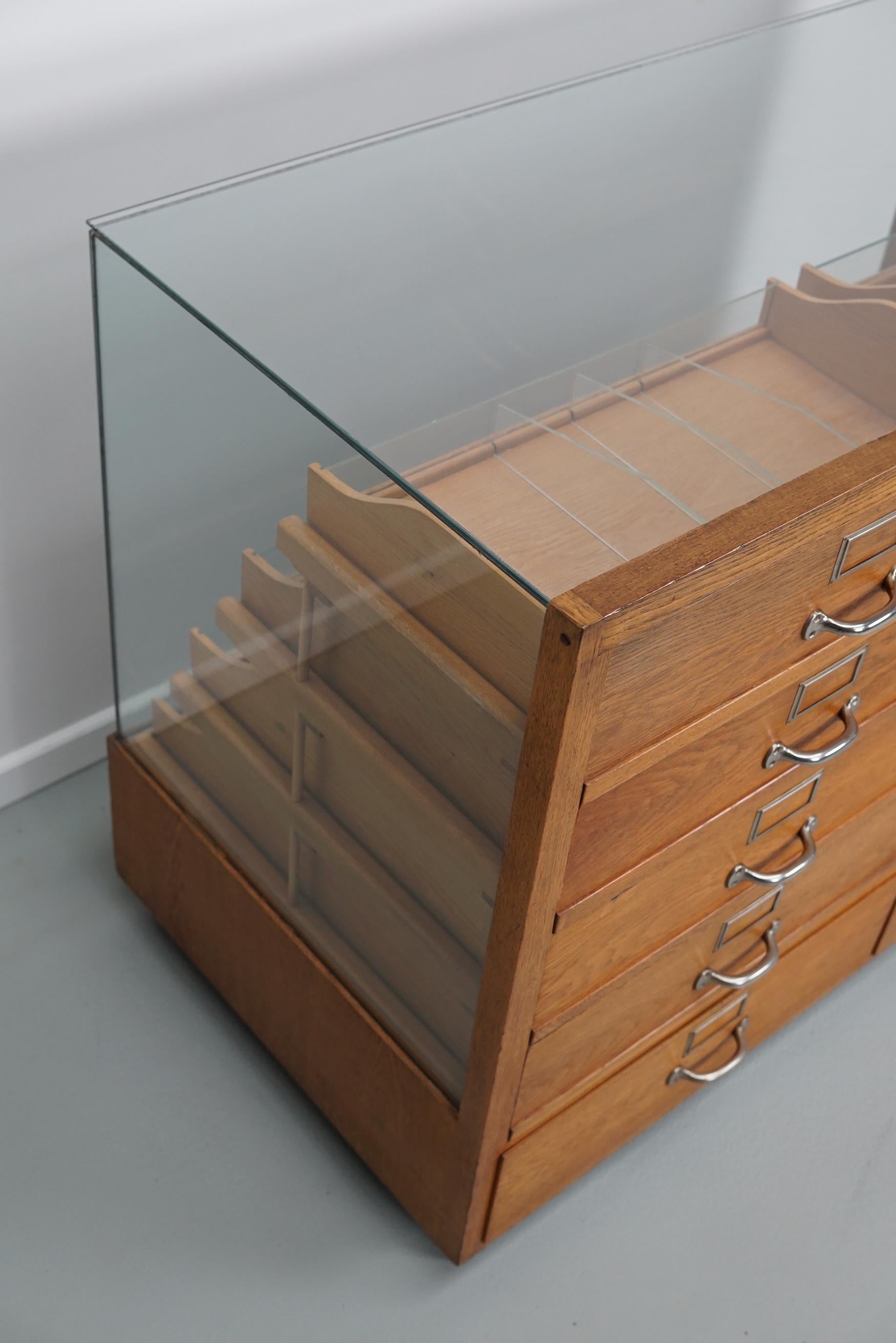 Mid-20th Century German Oak Haberdashery Shop Cabinet / Retail Unit / Shop Counter, 1950s