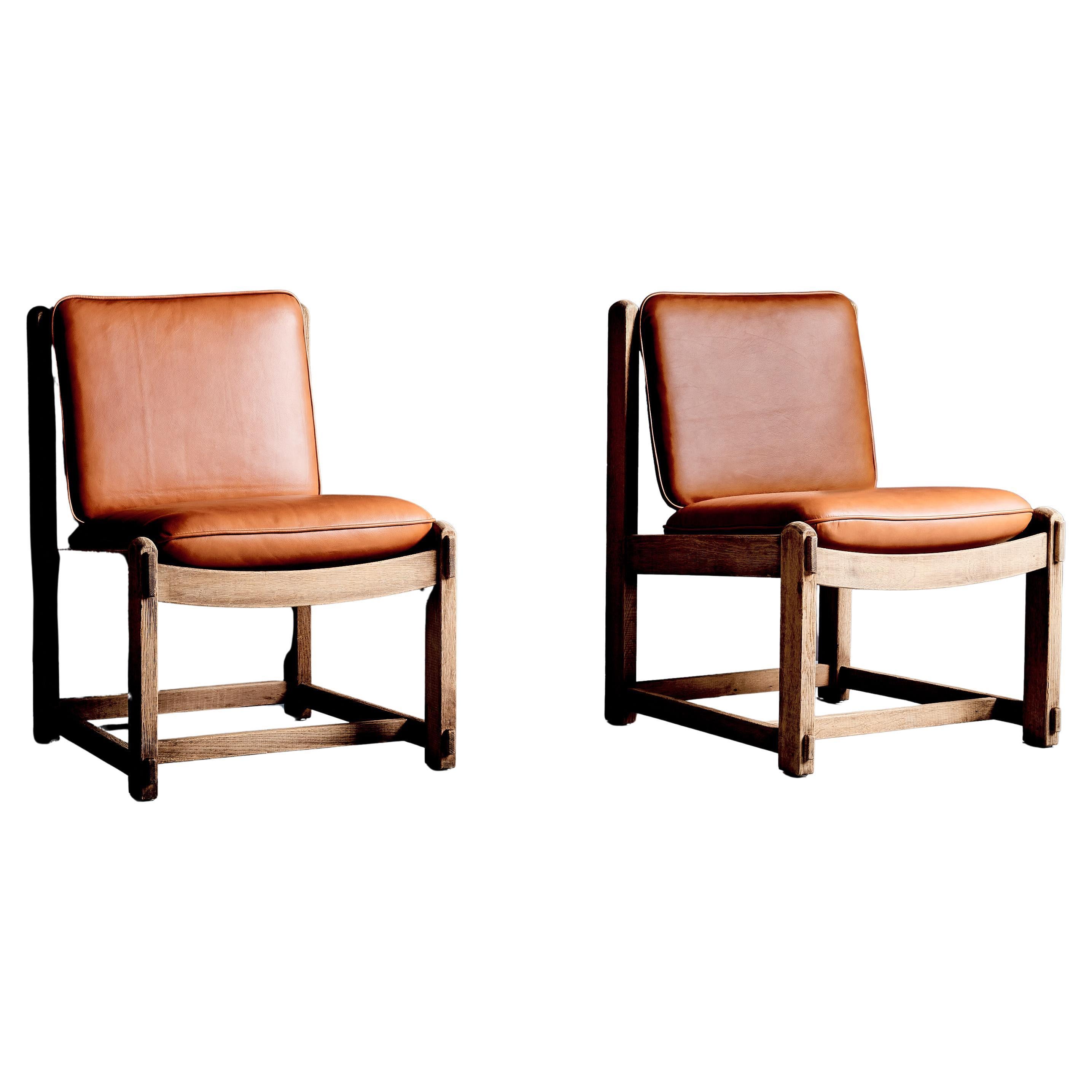 German Oak Lounge Chairs in new aniline leather, 1 of 24 available Germany, 1940 For Sale