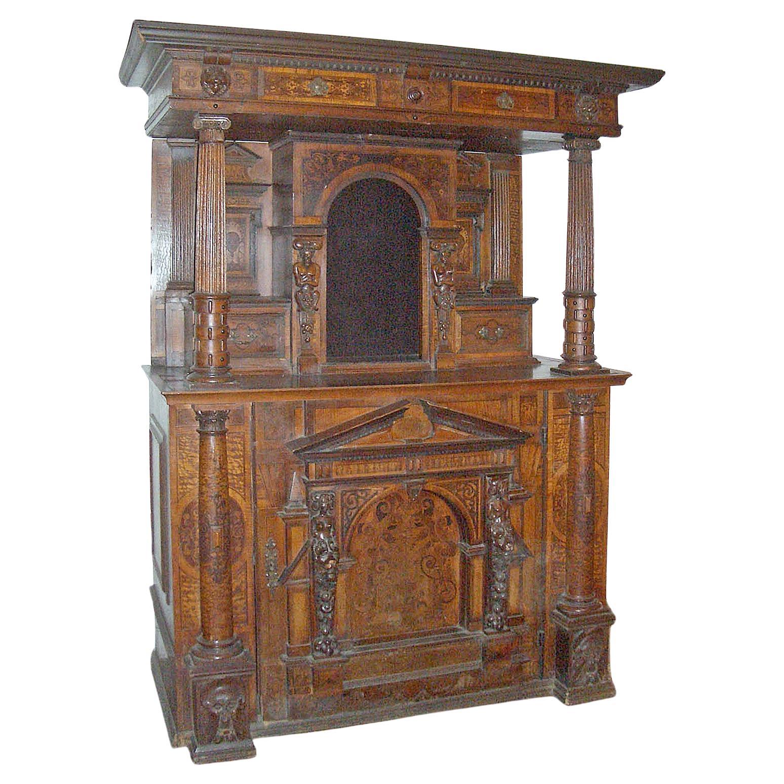 German or Swiss Late Renaissance / Baroque 17th Century Inlaid Buffet Cabinet For Sale