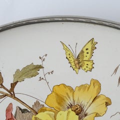 German Oval Ceramic and Metal Serving Tray with Flowers and insects, 1920