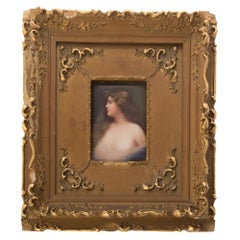 German Painted Porcelain Plaque of Young Beauty German Painted Porcelain Plaque of Young Beauty