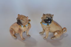 German Pair of Dresden Male & Female Bulldog Porcelain Figures