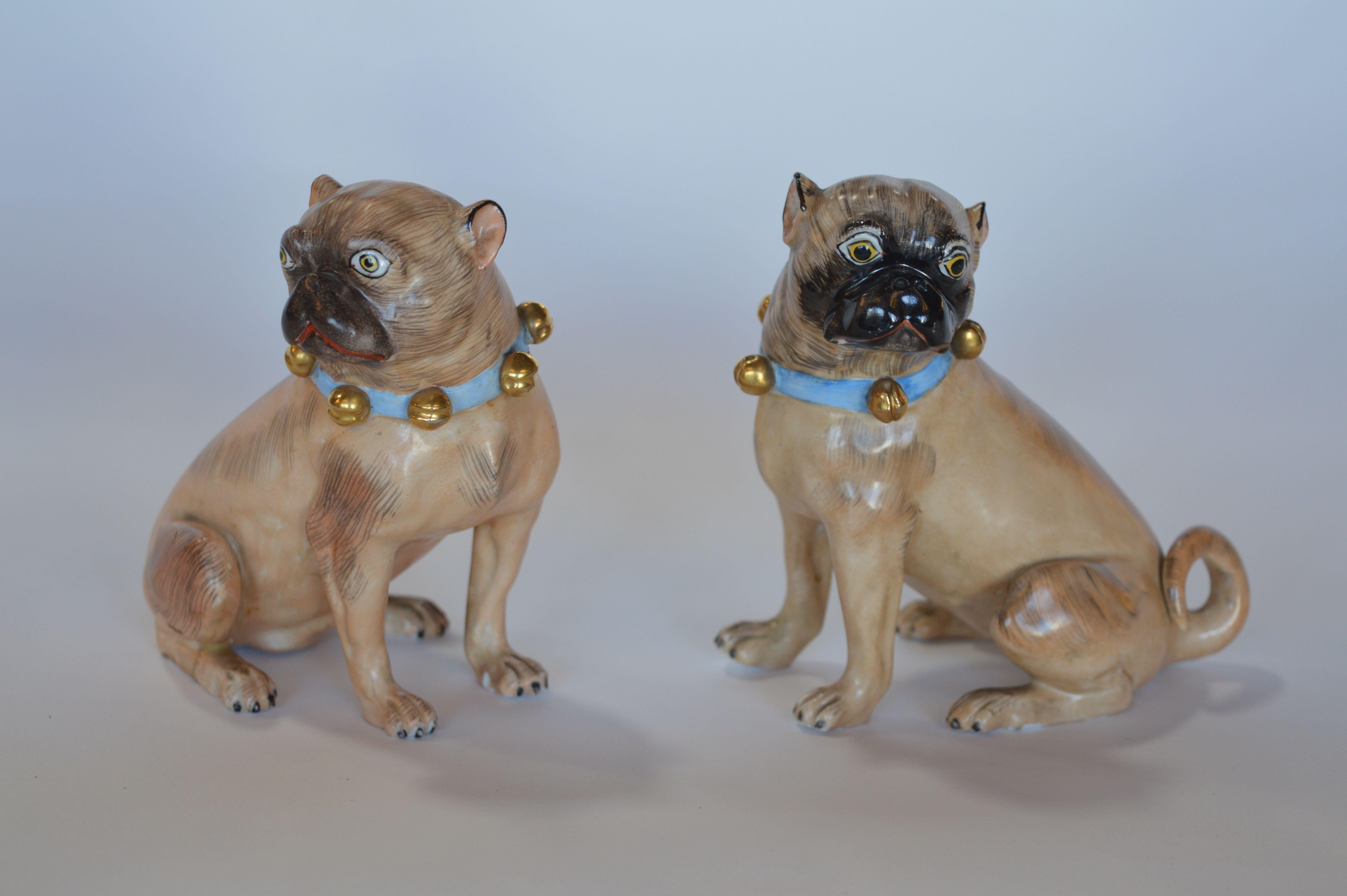 German Pair of Dresden Male & Female Bulldog Porcelain Figures In Good Condition For Sale In Los Angeles, CA