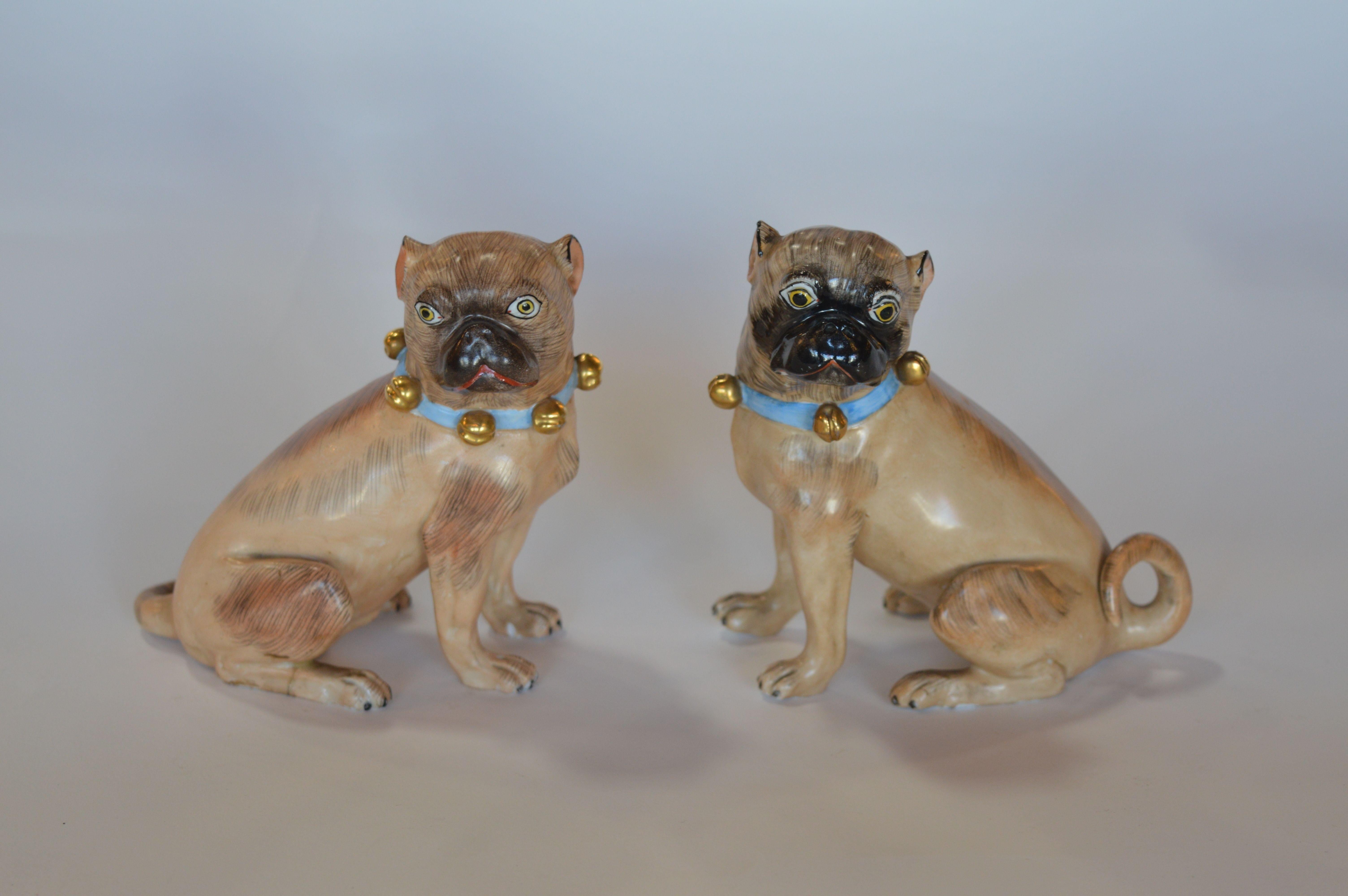 German Pair of Dresden Male & Female Bulldog Porcelain Figures For Sale 4