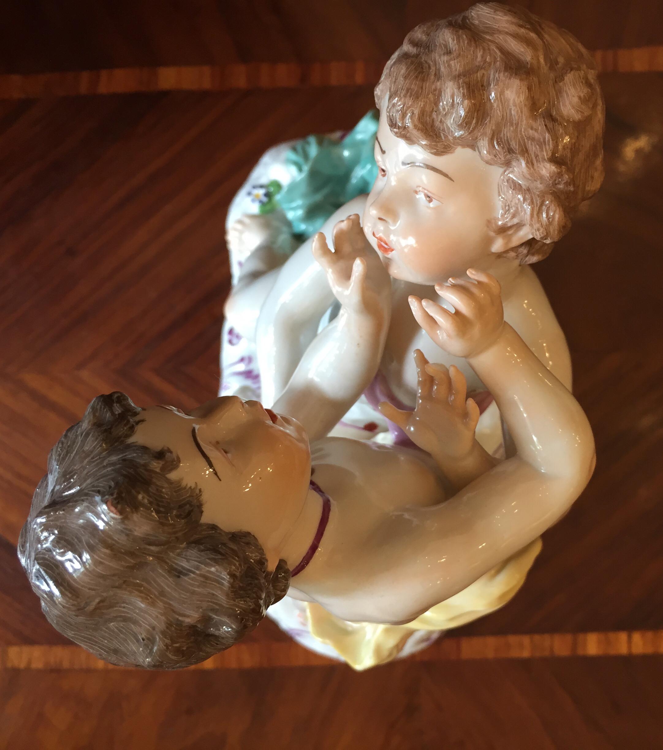 20th Century Hand Painted Porcelain Playing Putti Centerpiece German Passau   For Sale 7