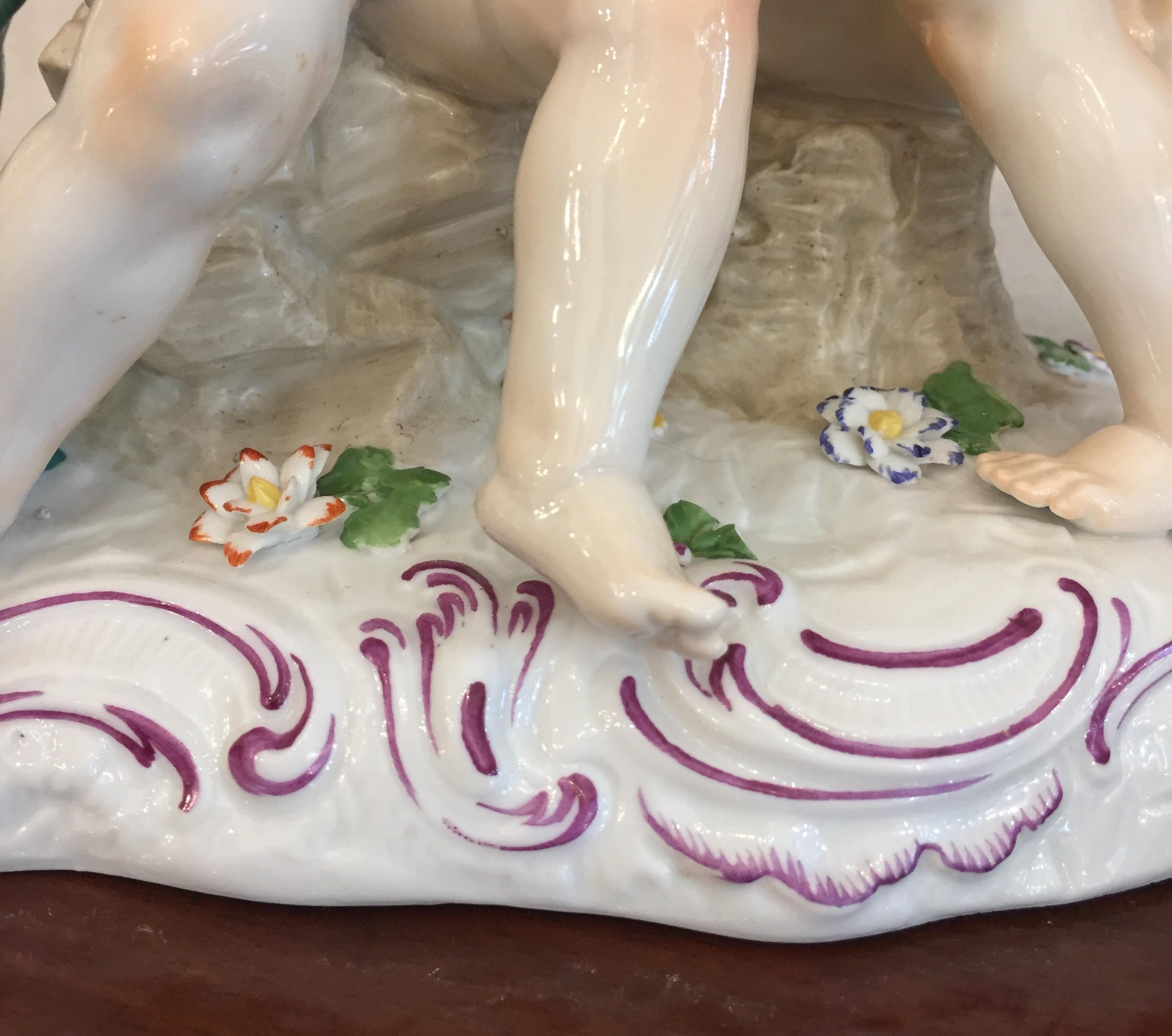 20th Century Hand Painted Porcelain Playing Putti Centerpiece German Passau   For Sale 4