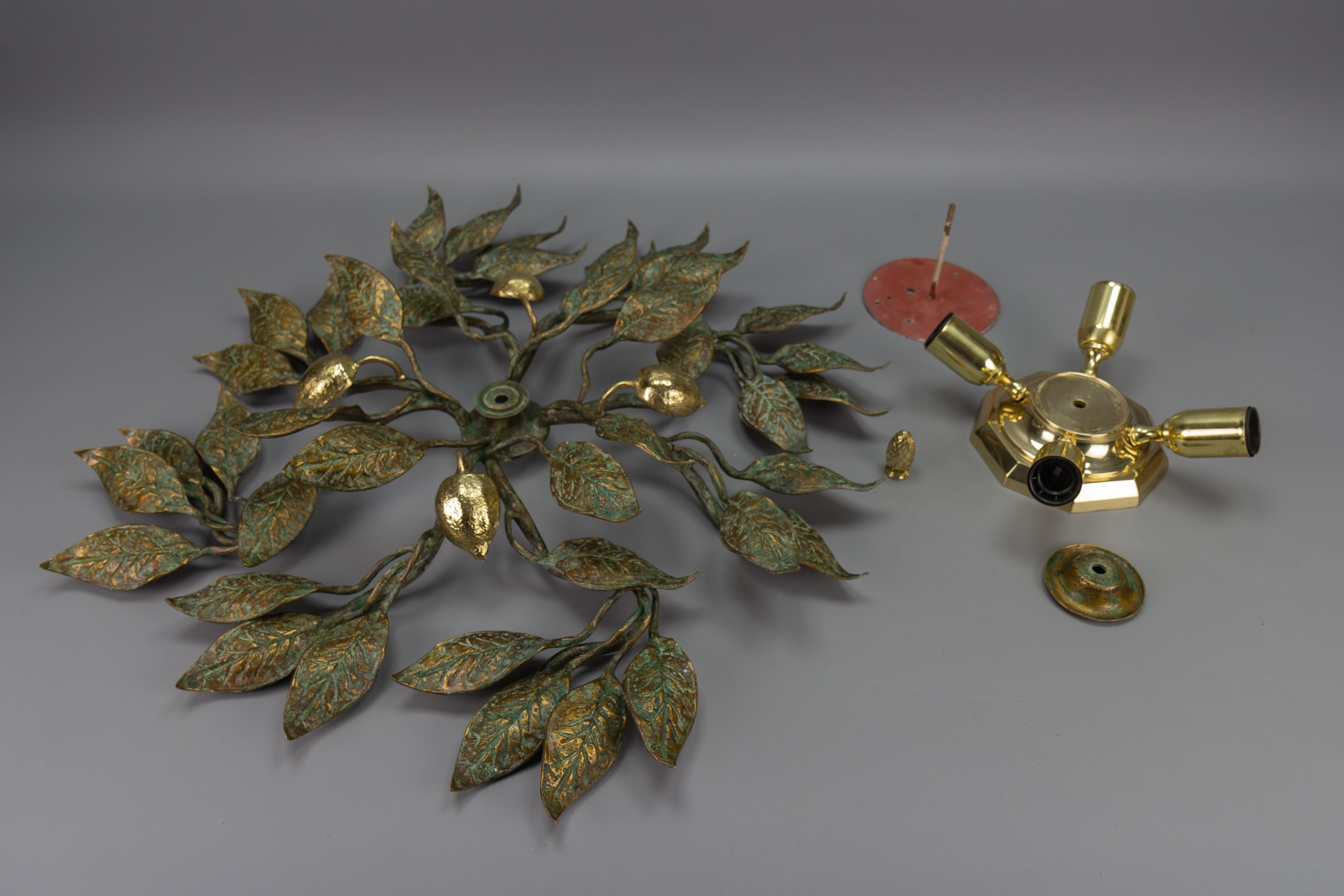 German Patinated Brass Foliage Sunburst Flush Mount attributed to Hans Möller For Sale 10