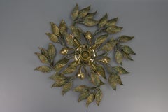 German Patinated Brass Foliage Sunburst Flush Mount attributed to Hans Möller