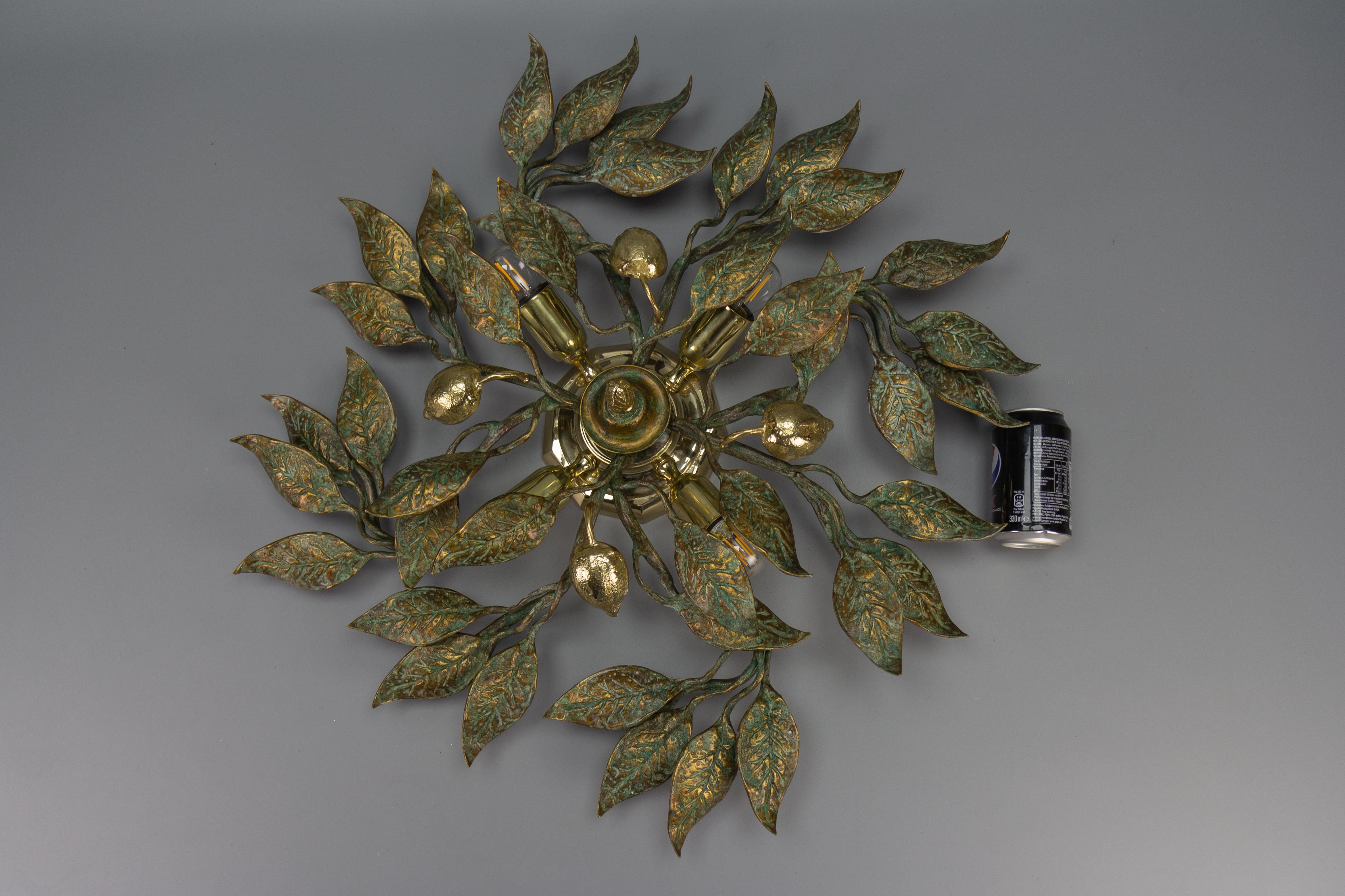 German Patinated Brass Foliage Sunburst Flush Mount attributed to Hans Möller For Sale 15