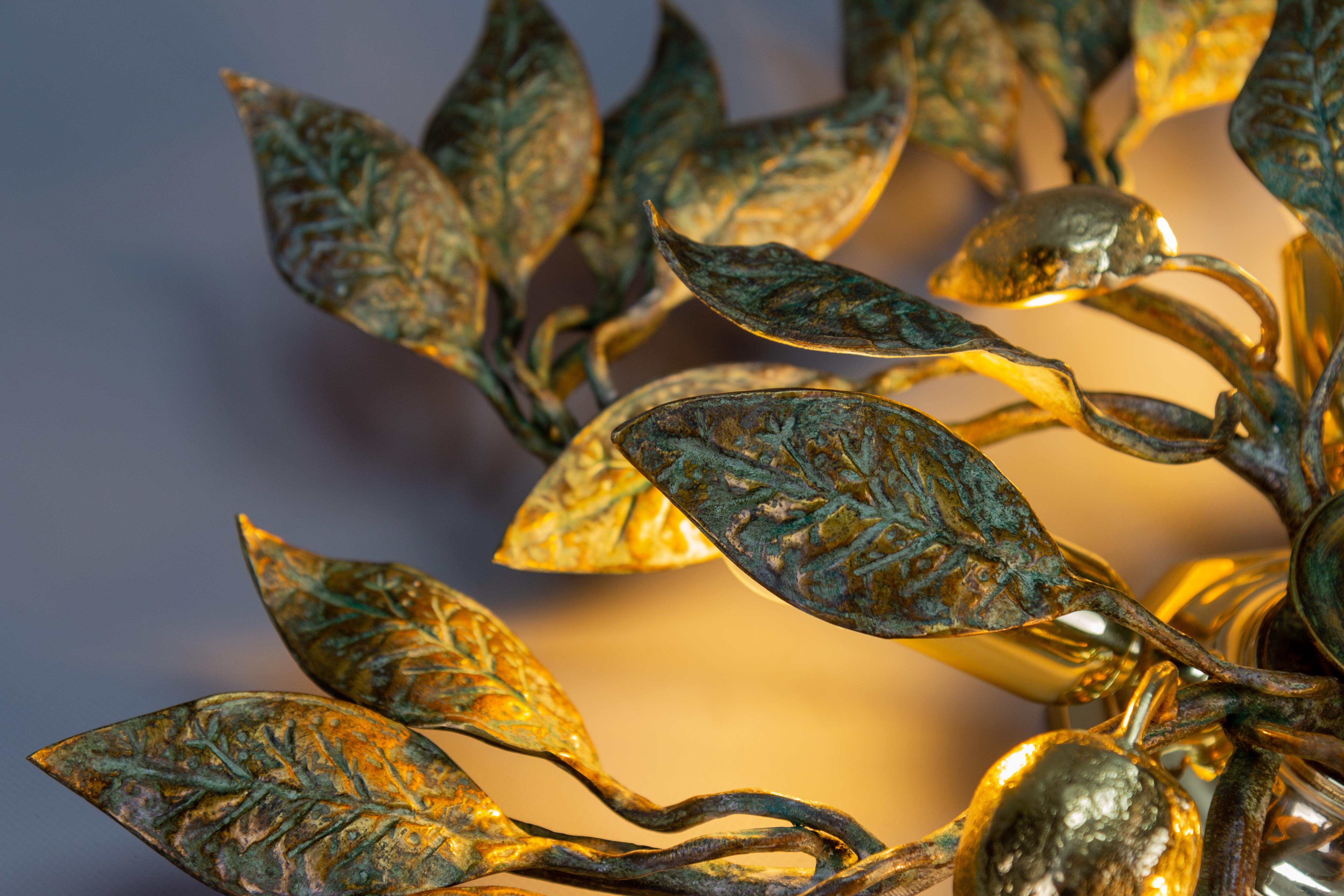 Late 20th Century German Patinated Brass Foliage Sunburst Flush Mount attributed to Hans Möller For Sale