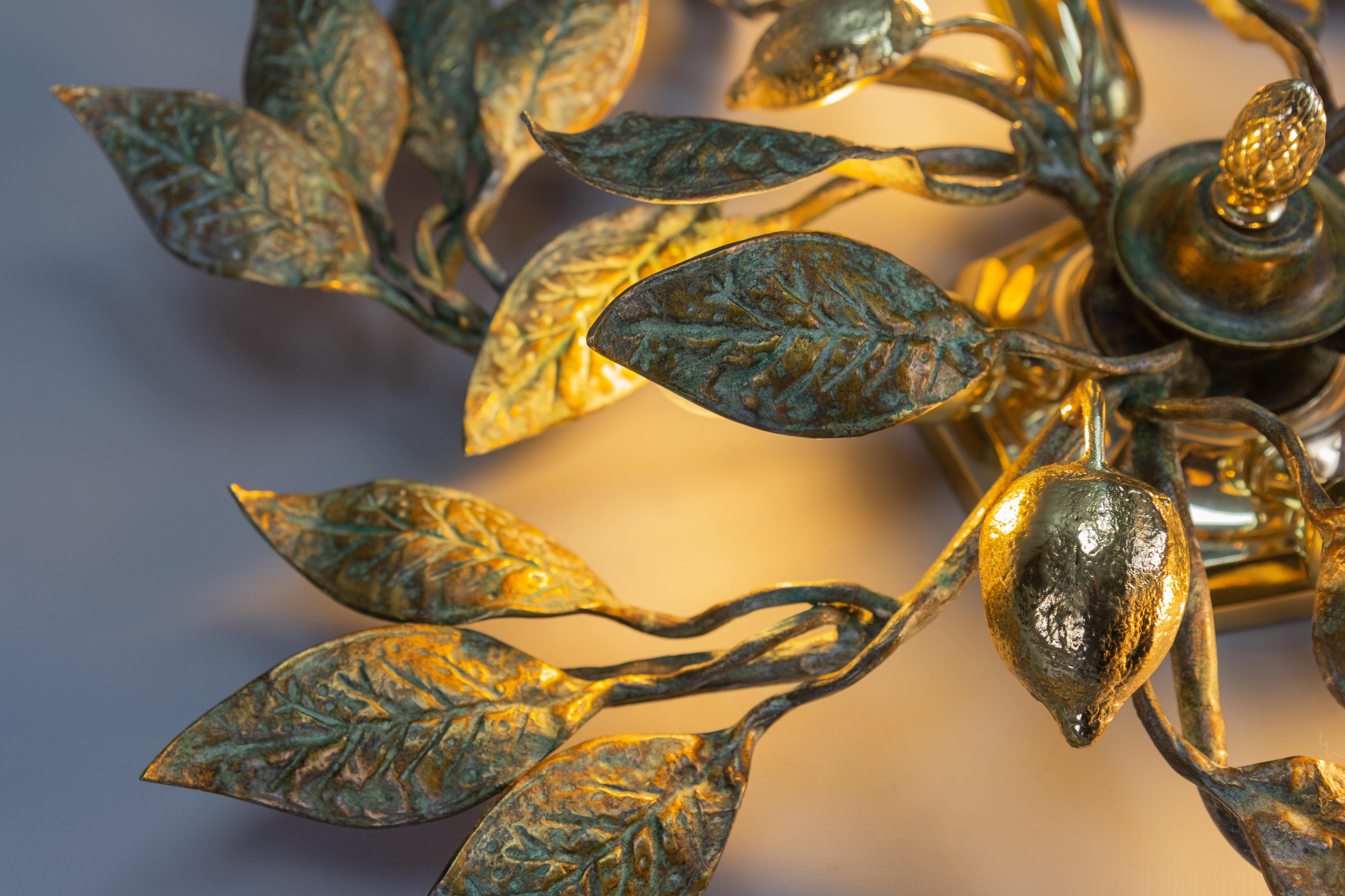 German Patinated Brass Foliage Sunburst Flush Mount attributed to Hans Möller For Sale 1