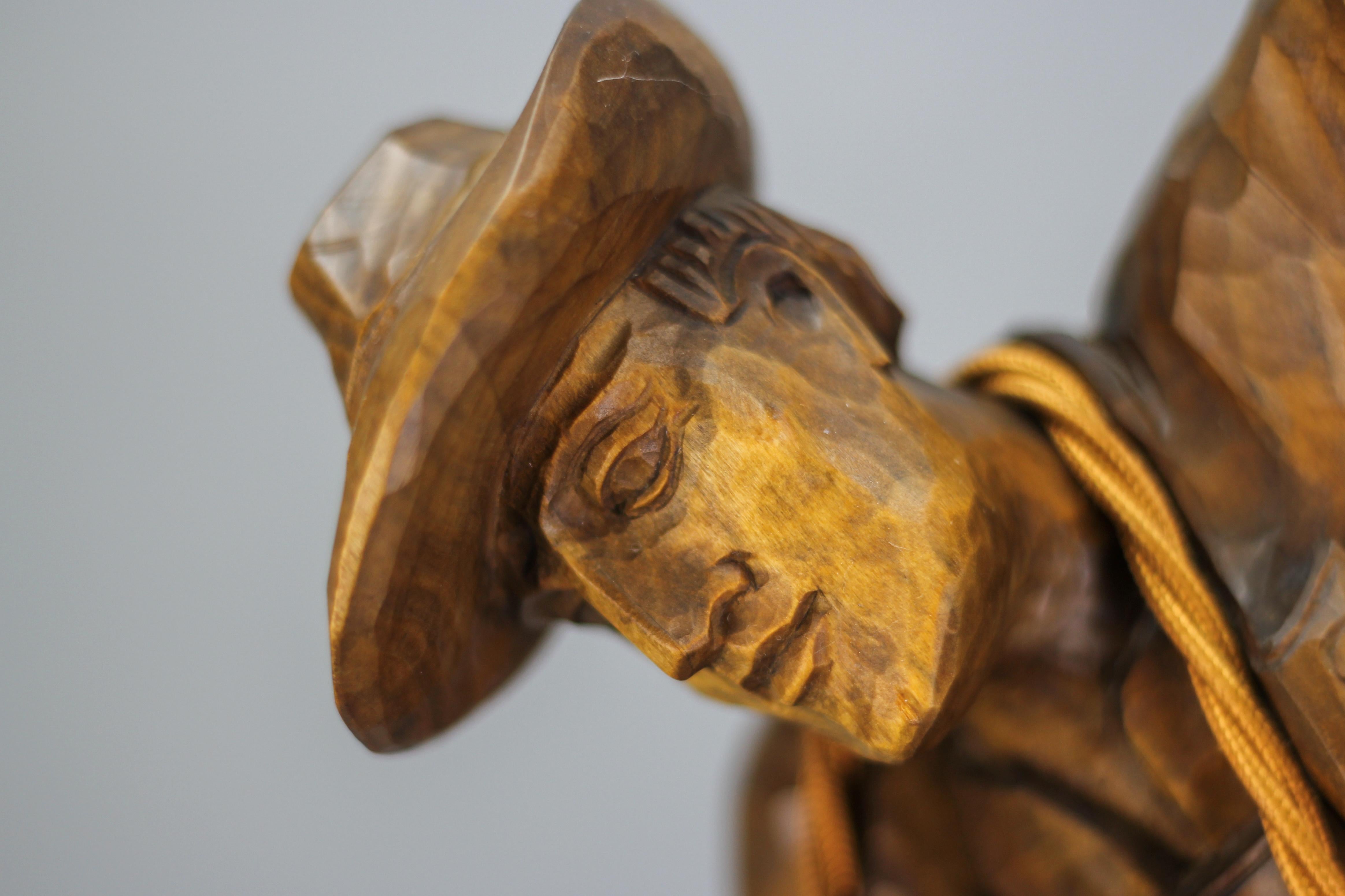 German Pendant Light with a Carved Wooden Figure of Mountain Climber and Lantern 4