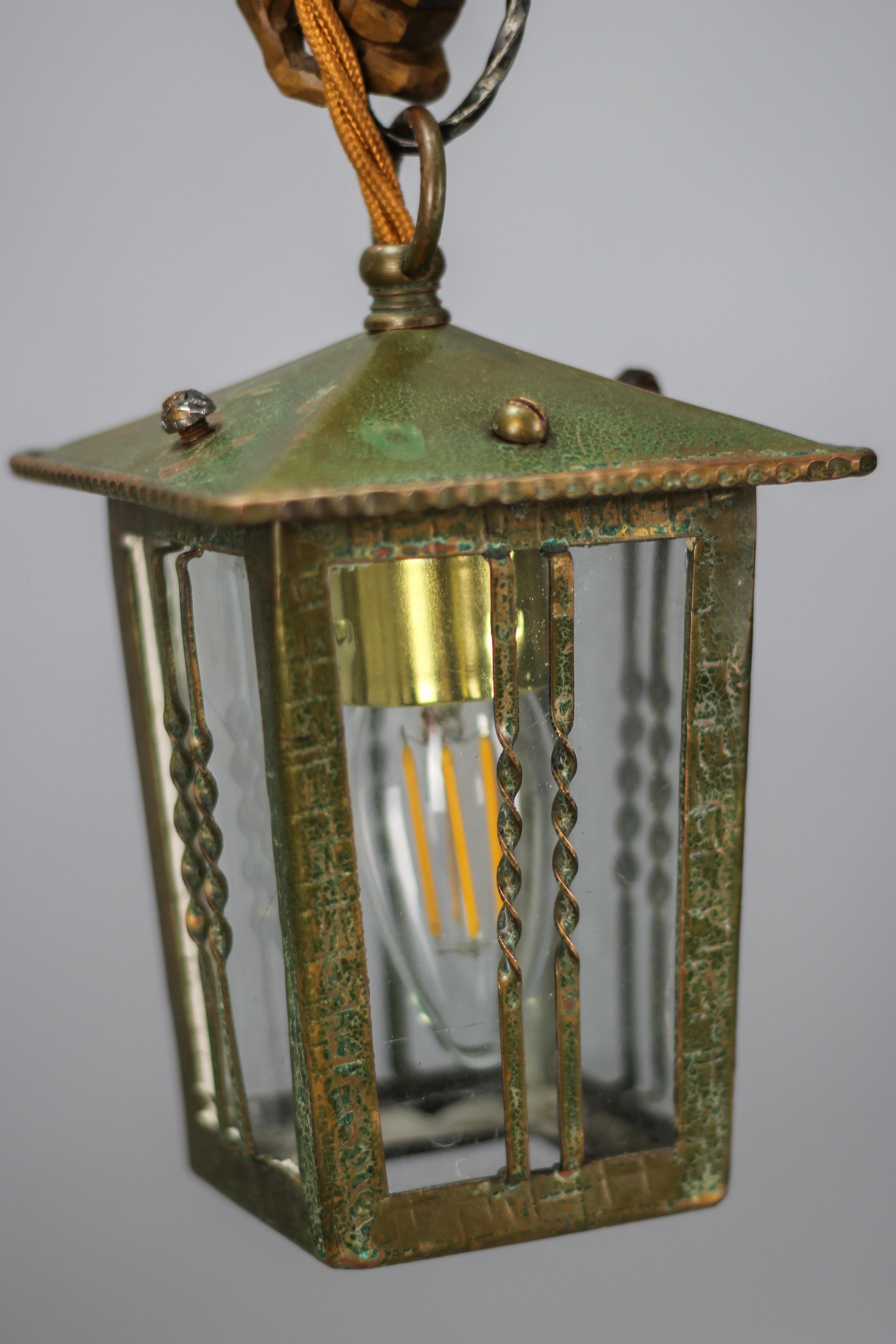 German Pendant Light with a Carved Wooden Figure of Mountain Climber and Lantern 5
