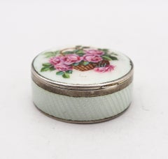 German Pforzheim 1910 Art Nouveau Guilloche Enamel Box 935 Sterling With Flowers