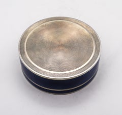 German Pforzheim 1910 Edwardian Guilloché Blue Enamel Round Box In .935 Sterling