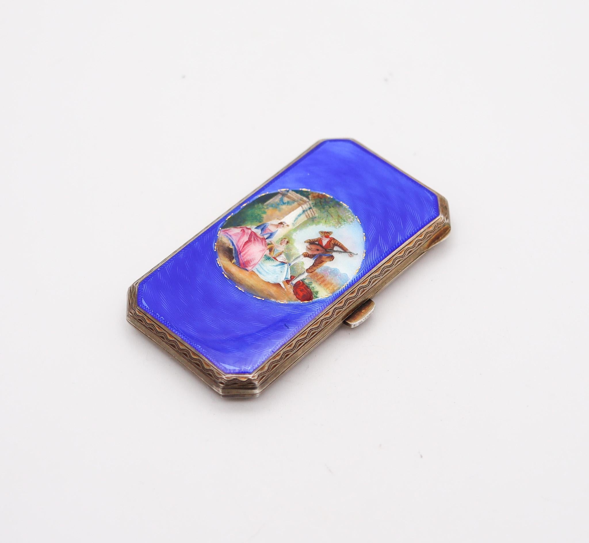 A guilloche enameled round box with flowers

Beautiful enameled box, created in Pforzheim Germany, during the art deco period back in the 1915-20 This beautiful box was carefully crafted with impeccable details in solid .935/.999 standard silver