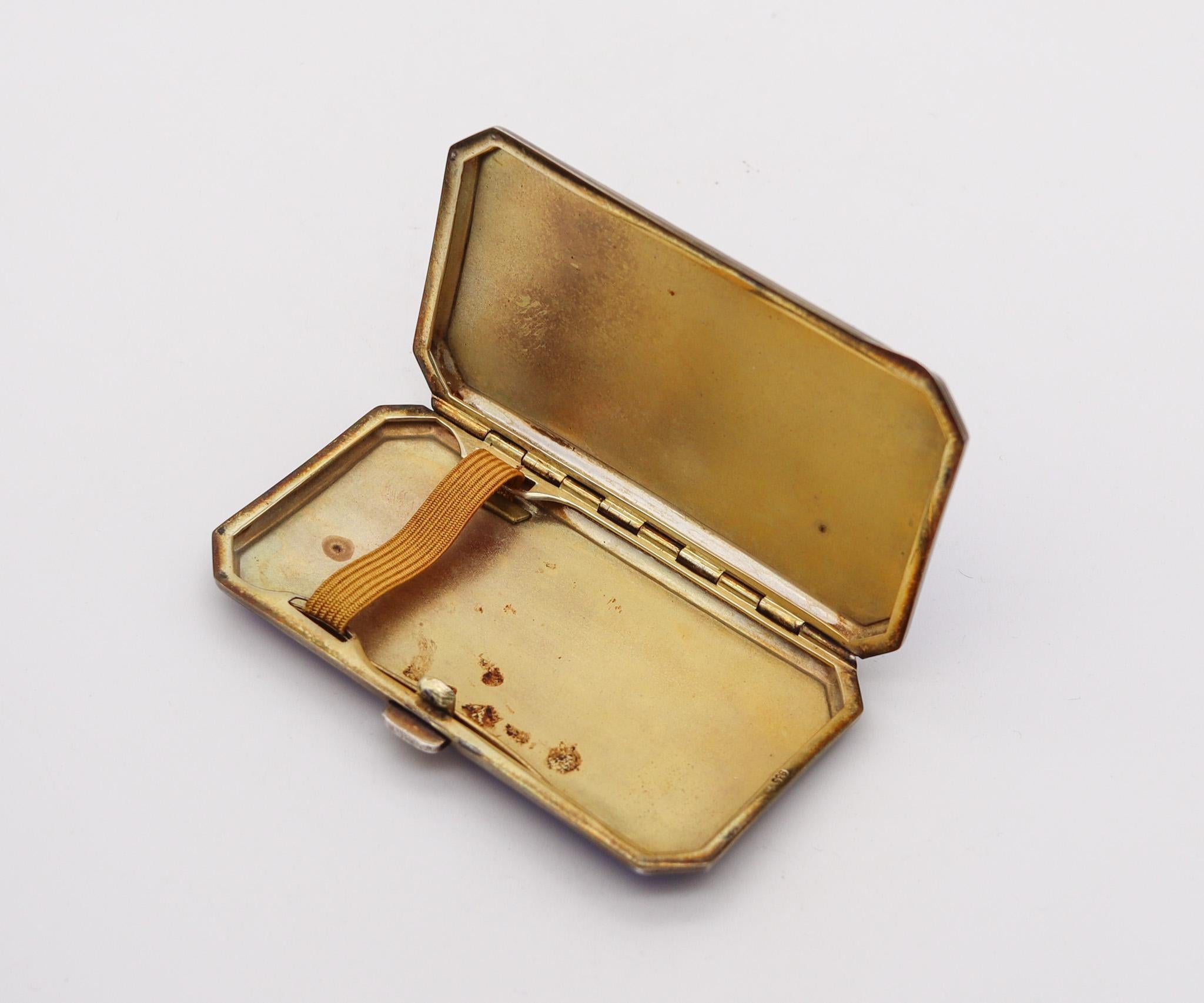Deutsch Pforzheim 1915 Art Deco Guilloché emaillierte Box in .935 Sterling Silber (Poliert) im Angebot
