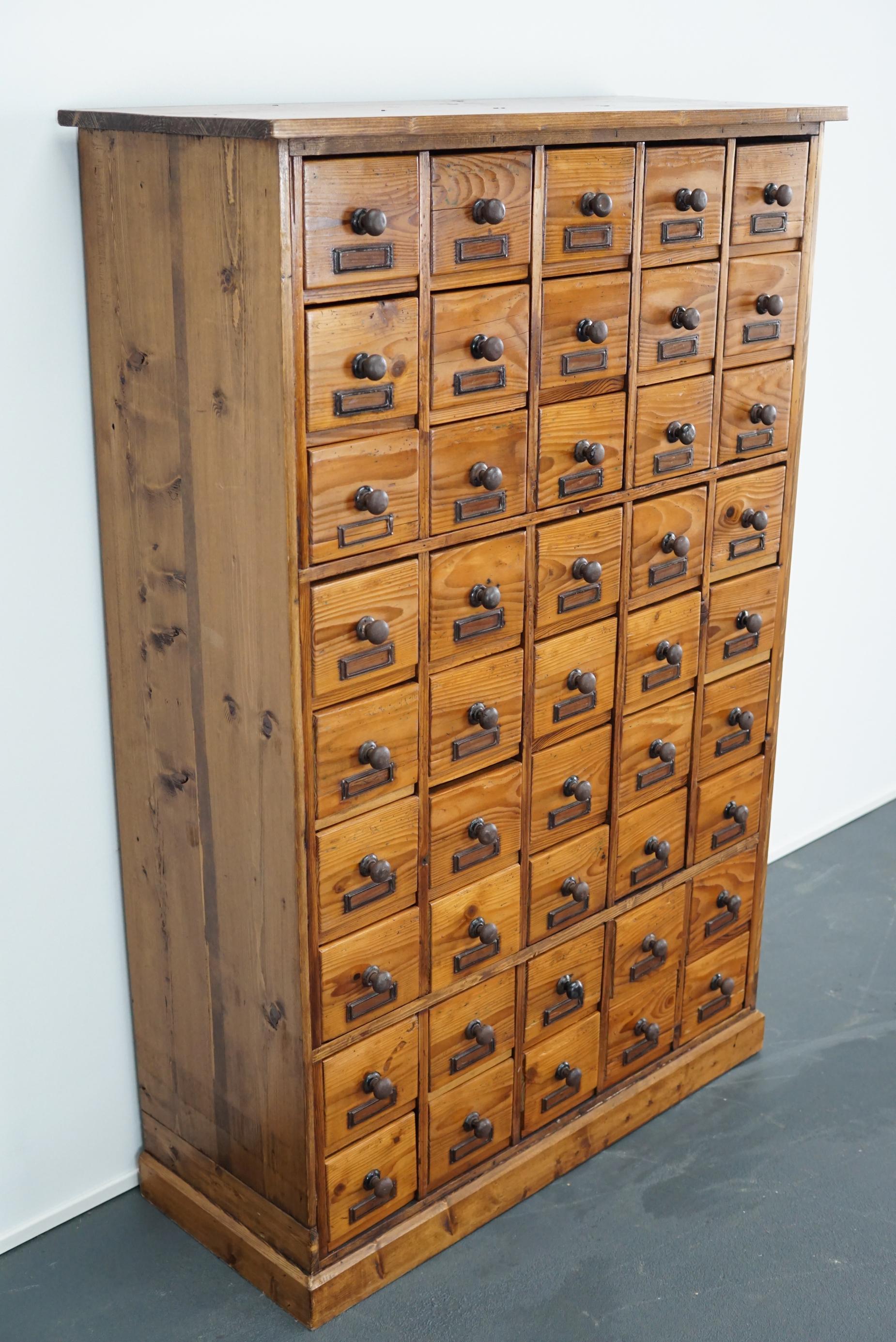 Industrial German Pine Apothecary Cabinet, 1930s