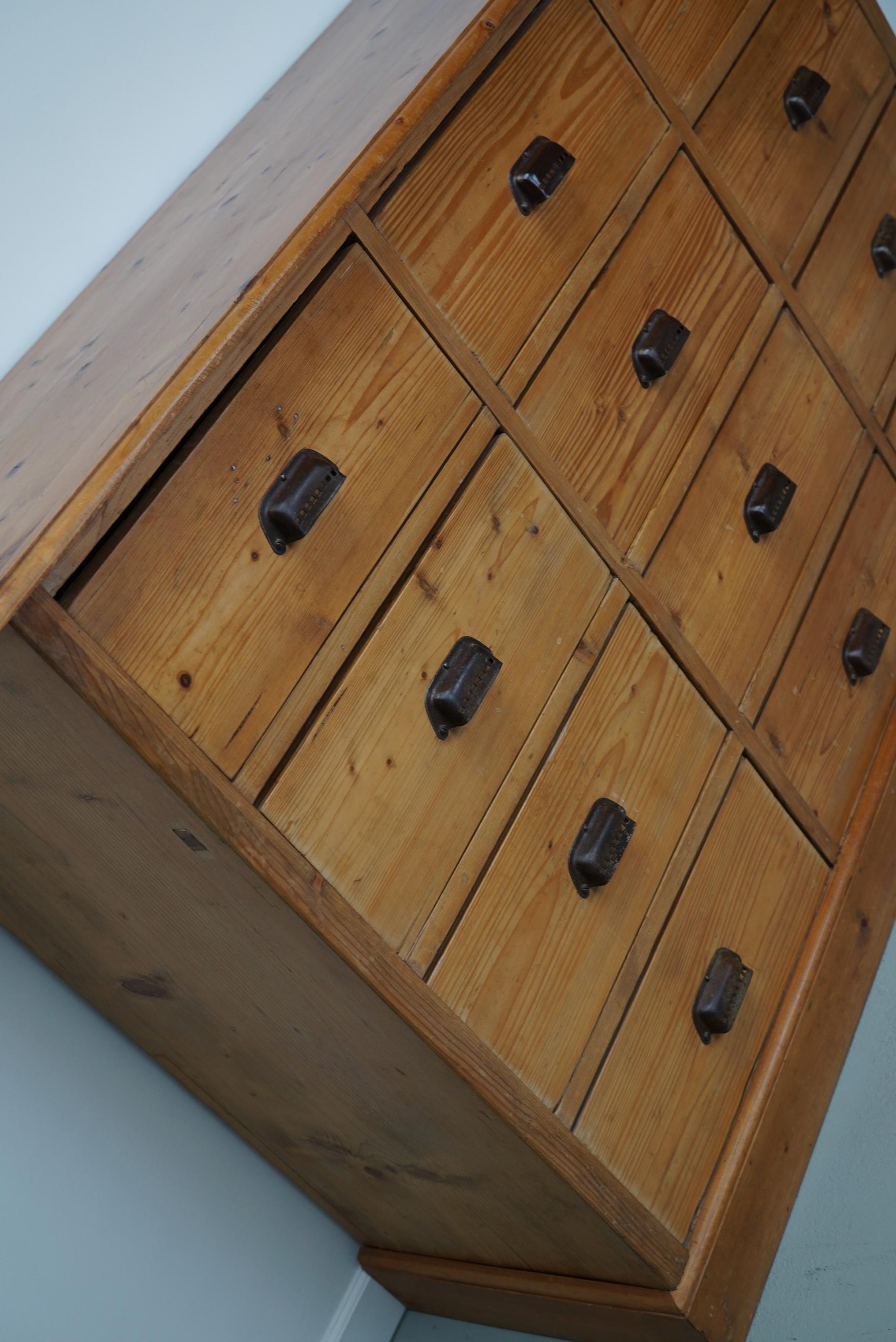 German Pine Apothecary Cabinet or Bank of Drawers, ca 1930s 9