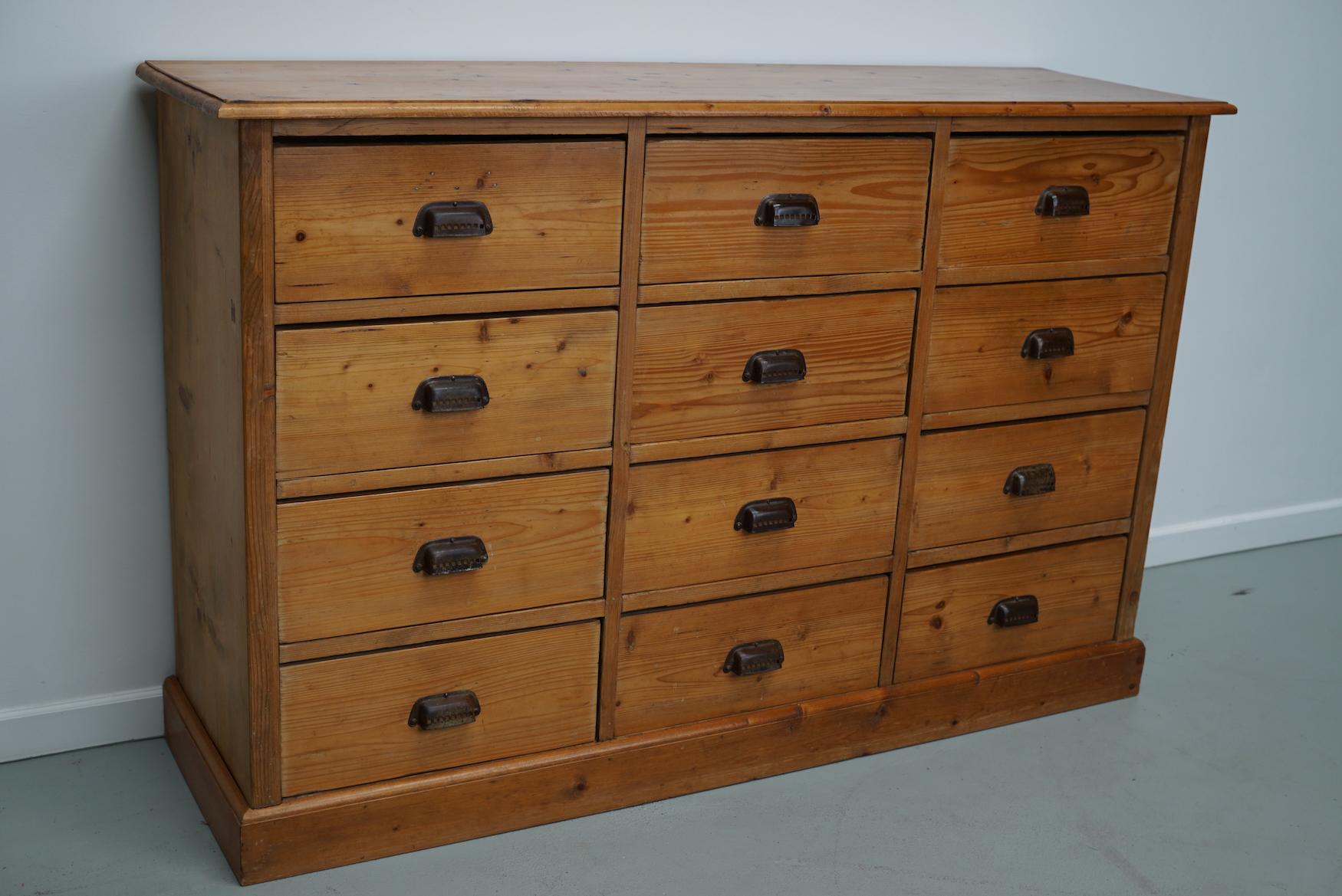 German Pine Apothecary Cabinet or Bank of Drawers, ca 1930s 10