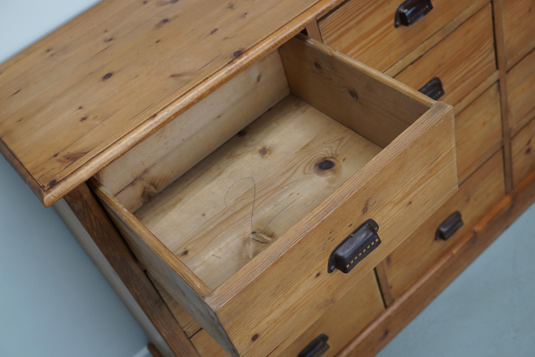 German Pine Apothecary Cabinet or Bank of Drawers, ca 1930s 12