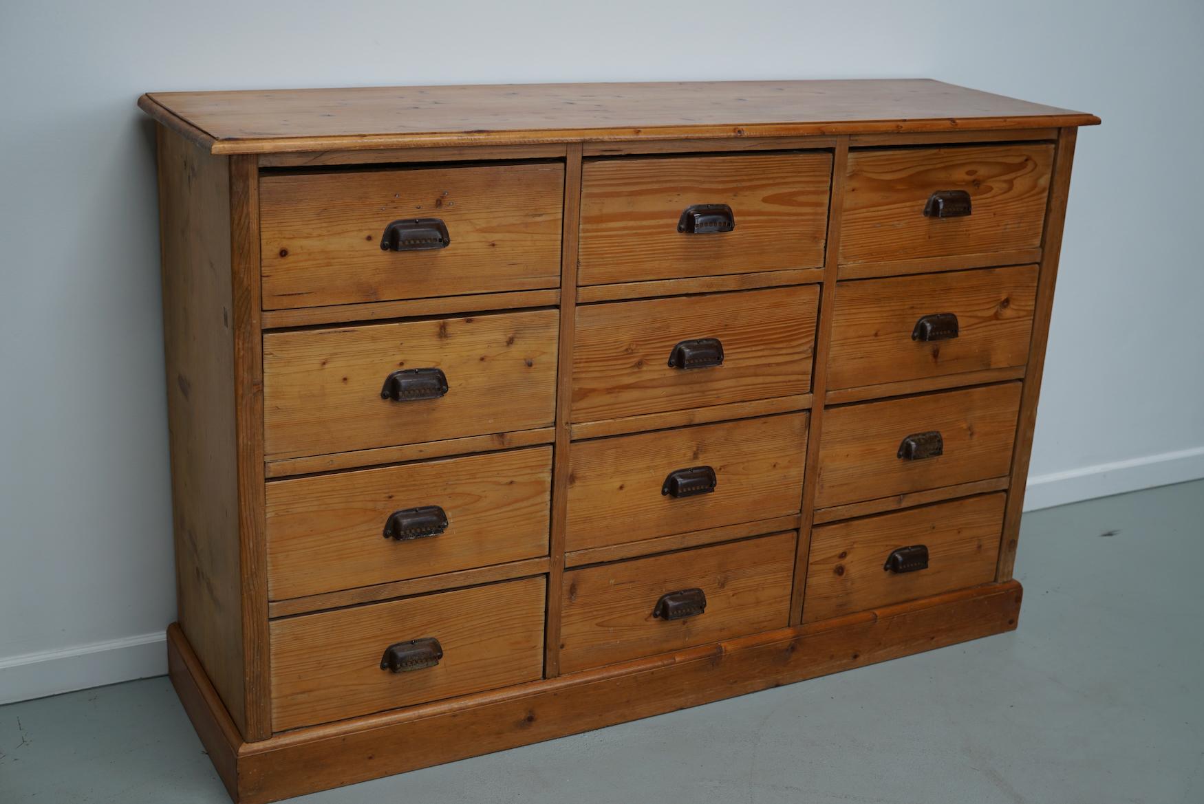 German Pine Apothecary Cabinet or Bank of Drawers, ca 1930s 13