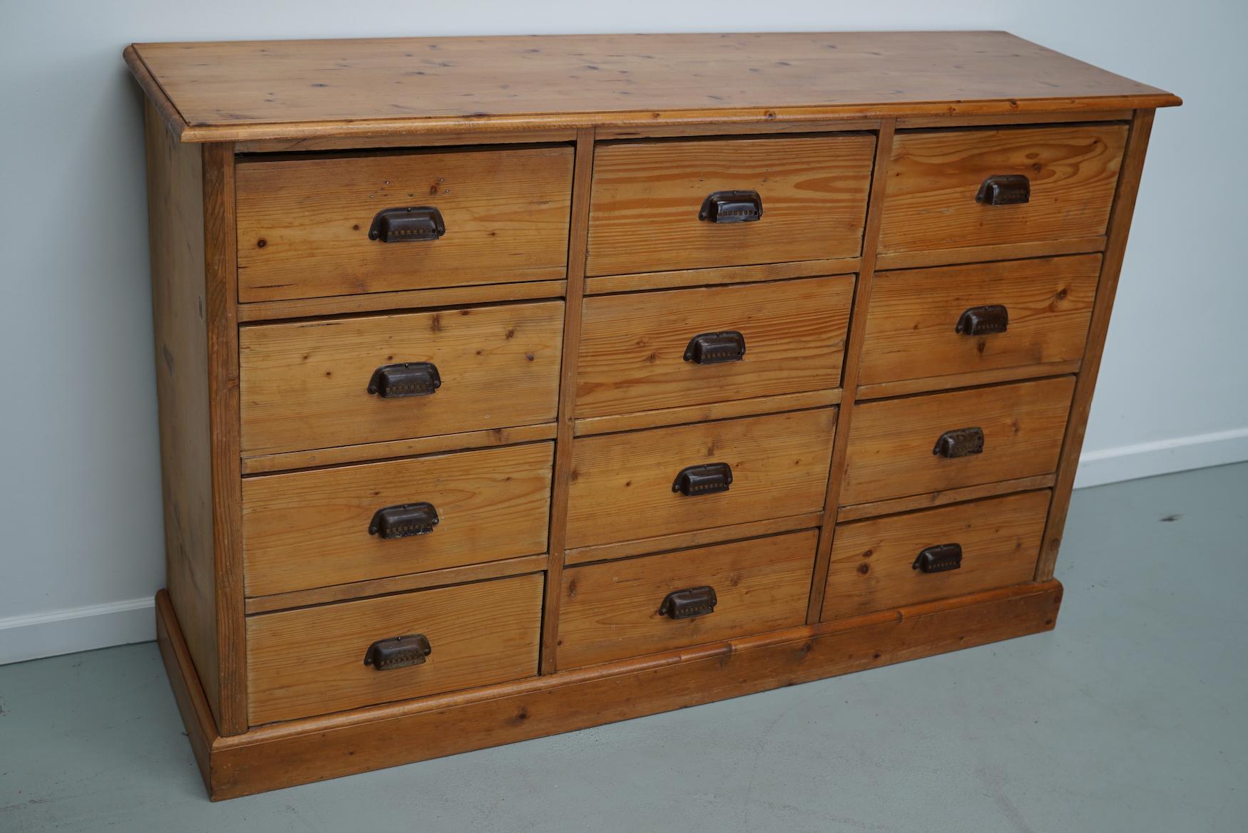 Industrial German Pine Apothecary Cabinet or Bank of Drawers, ca 1930s