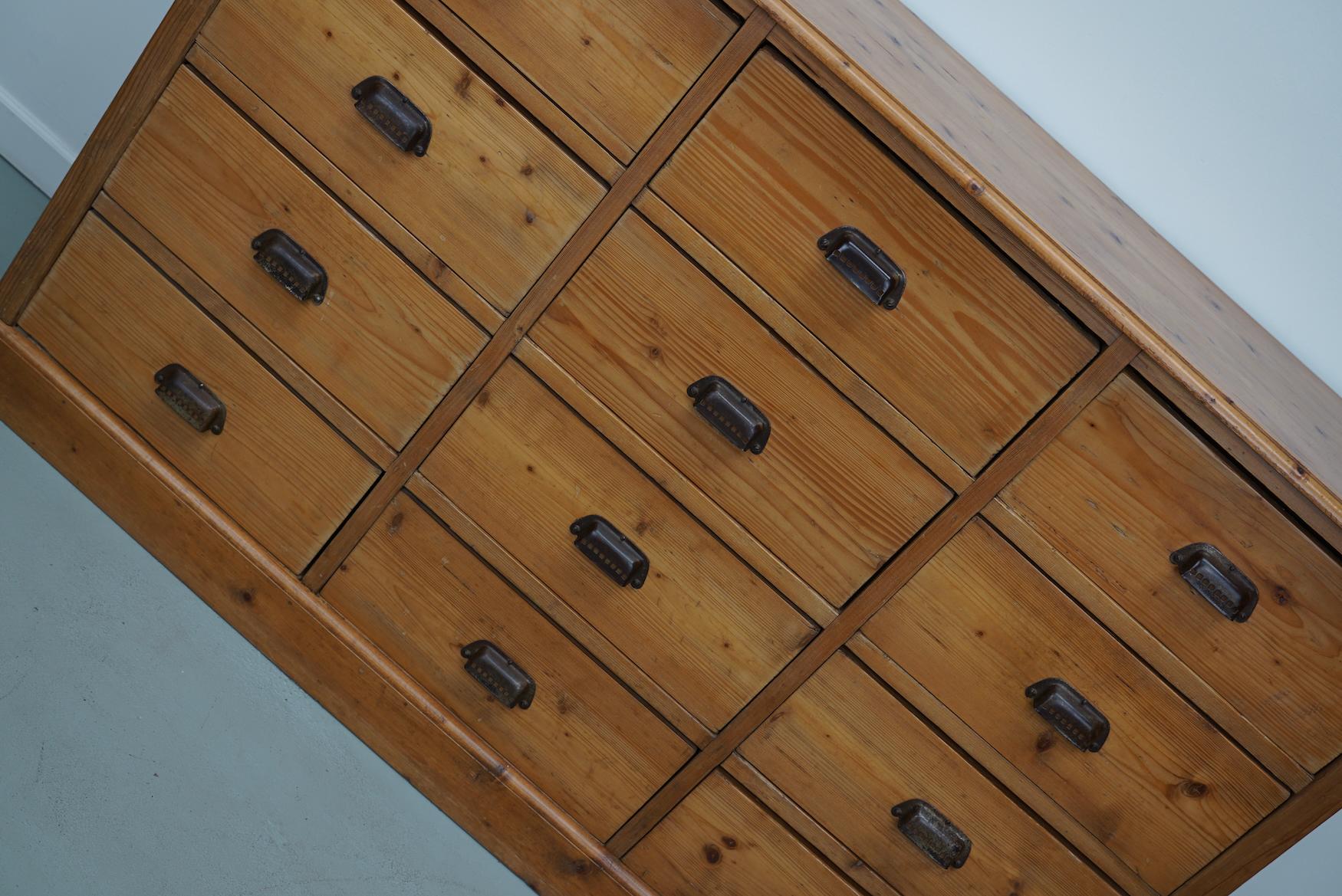 Mid-20th Century German Pine Apothecary Cabinet or Bank of Drawers, ca 1930s