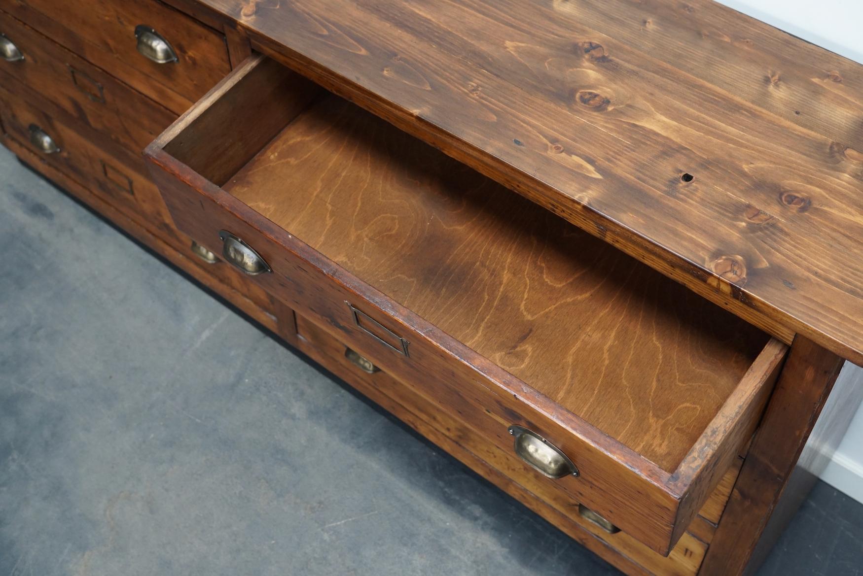 German Pine Apothecary Cabinet or Bank of Drawers, Mid-20th Century 10