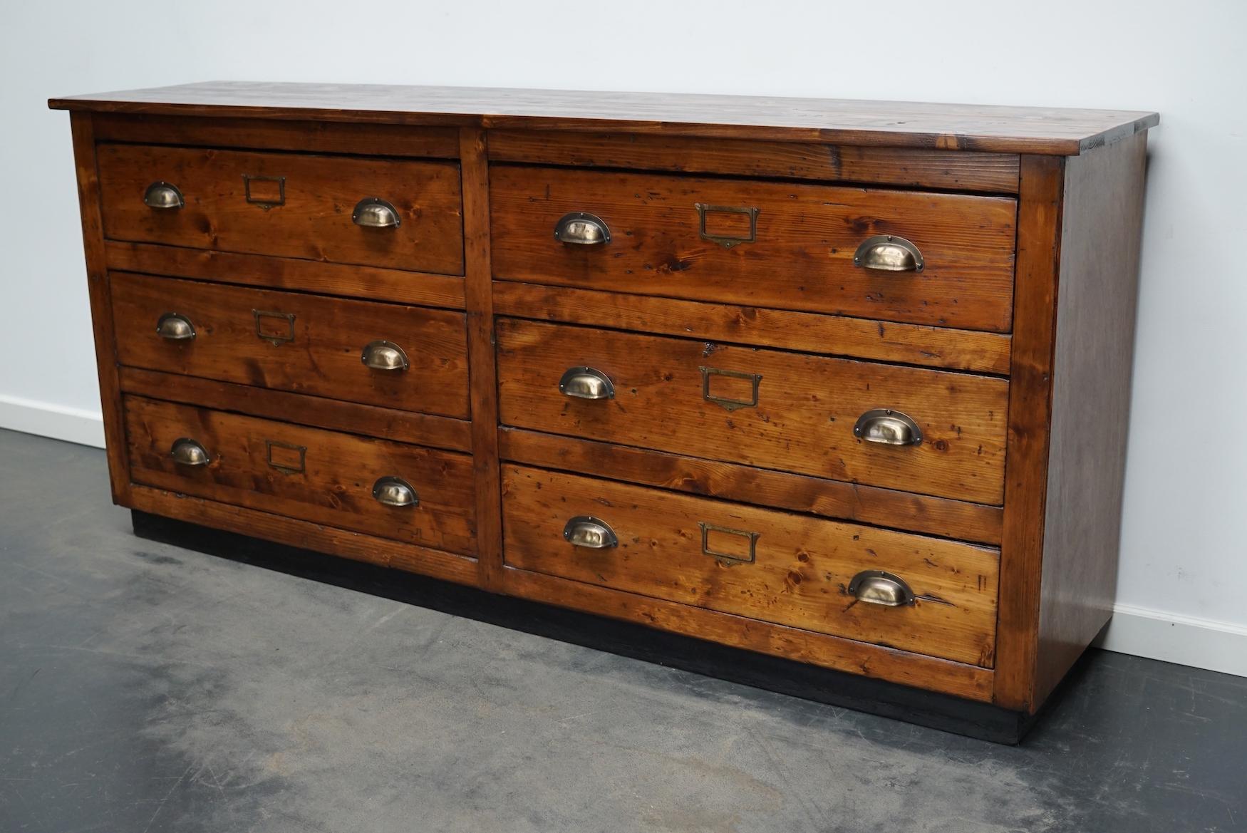 German Pine Apothecary Cabinet or Bank of Drawers, Mid-20th Century 11
