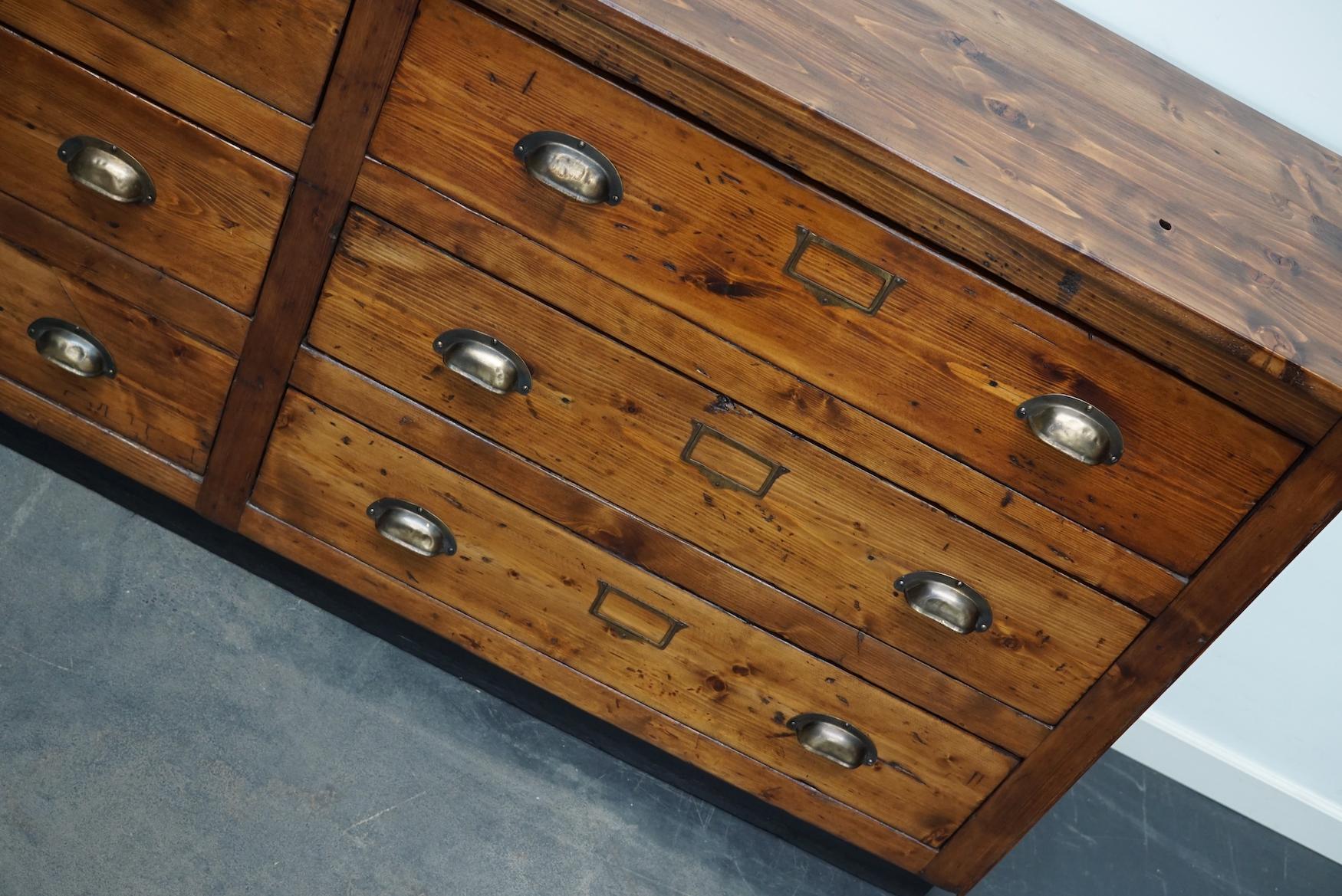 Industrial German Pine Apothecary Cabinet or Bank of Drawers, Mid-20th Century