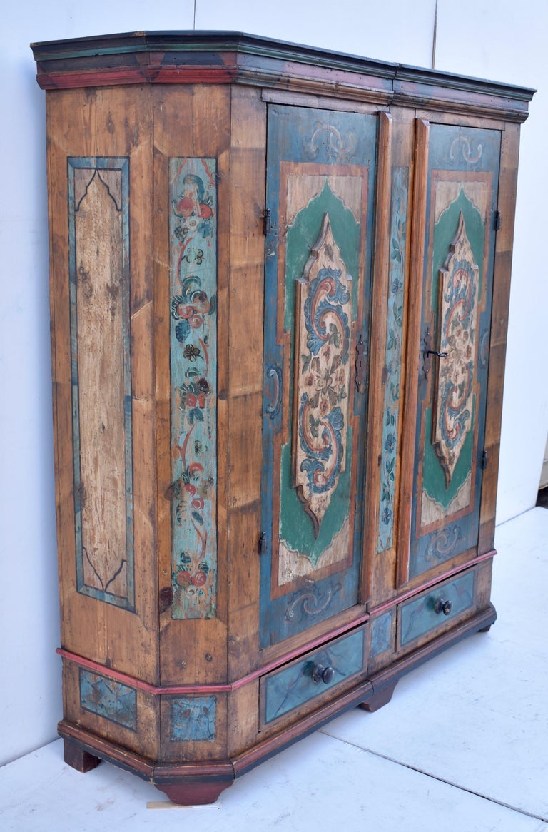 German Pine Baroque Armoire in Original Decorative Paint at 1stDibs