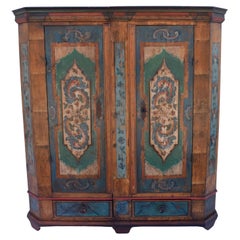 Antique German Pine Baroque Armoire in Original Decorative Paint