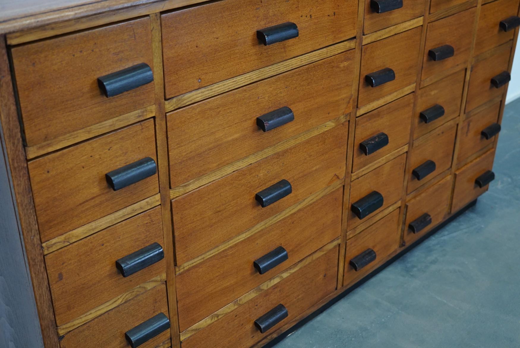 Industrial German Pine or Oak Apothecary Cabinet, 1940s