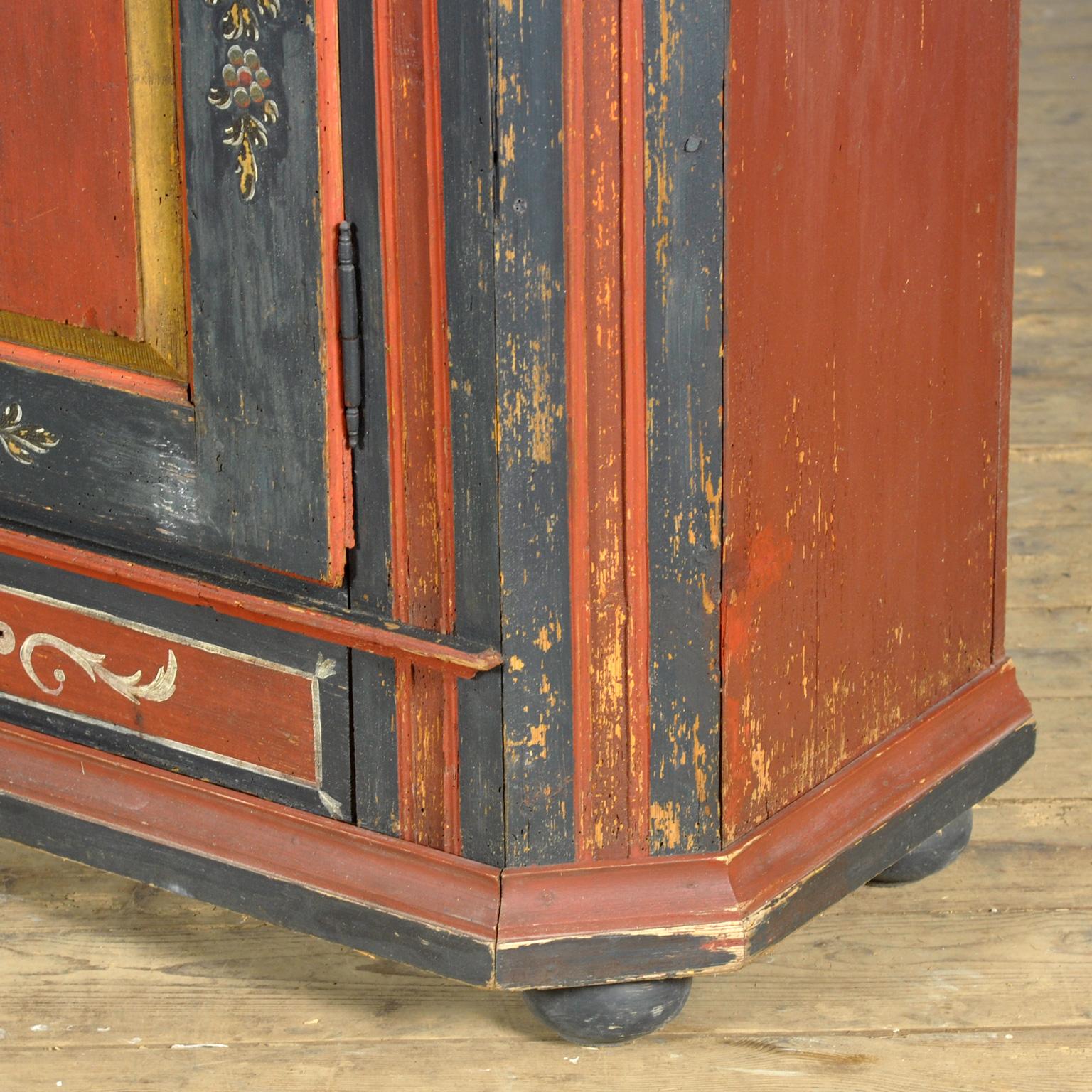 German Pine Painted Wedding Cabinet, anno 1842 5