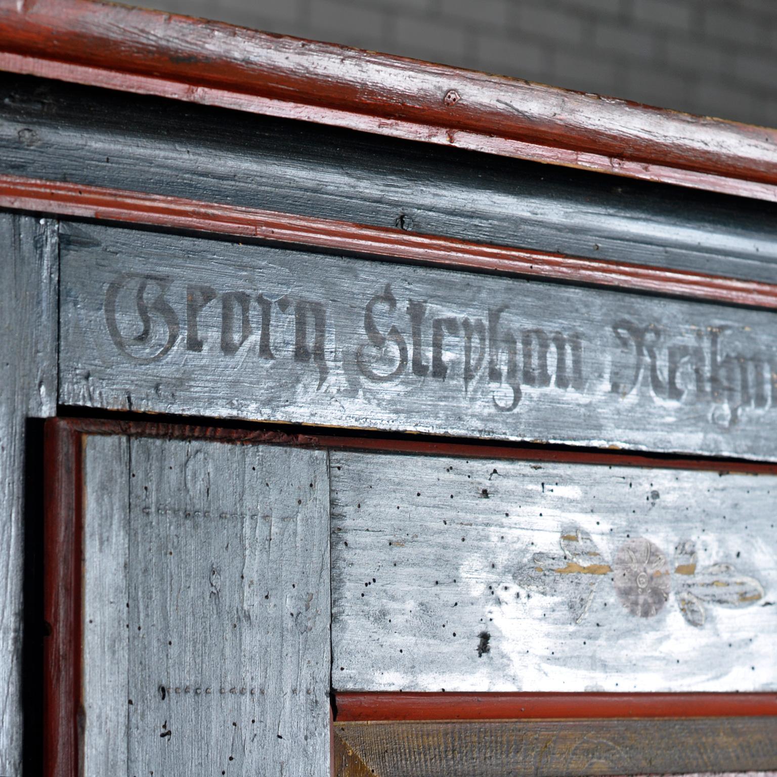 German Pine Painted Wedding Cabinet, anno 1842 6