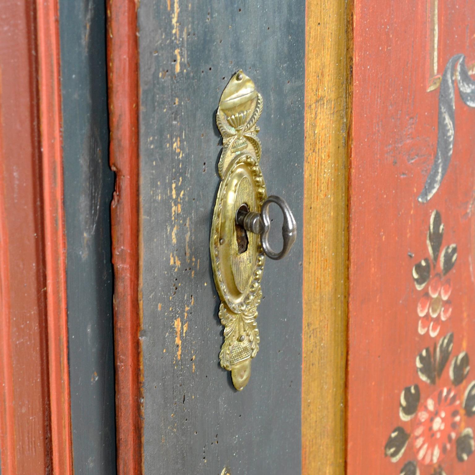 German Pine Painted Wedding Cabinet, anno 1842 10