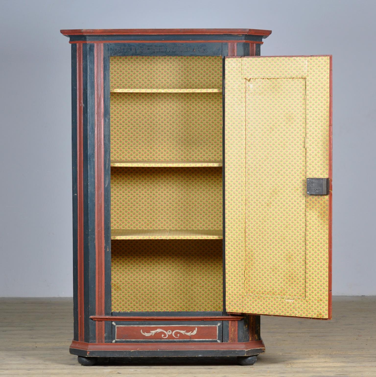 Hand-Painted German Pine Painted Wedding Cabinet, anno 1842