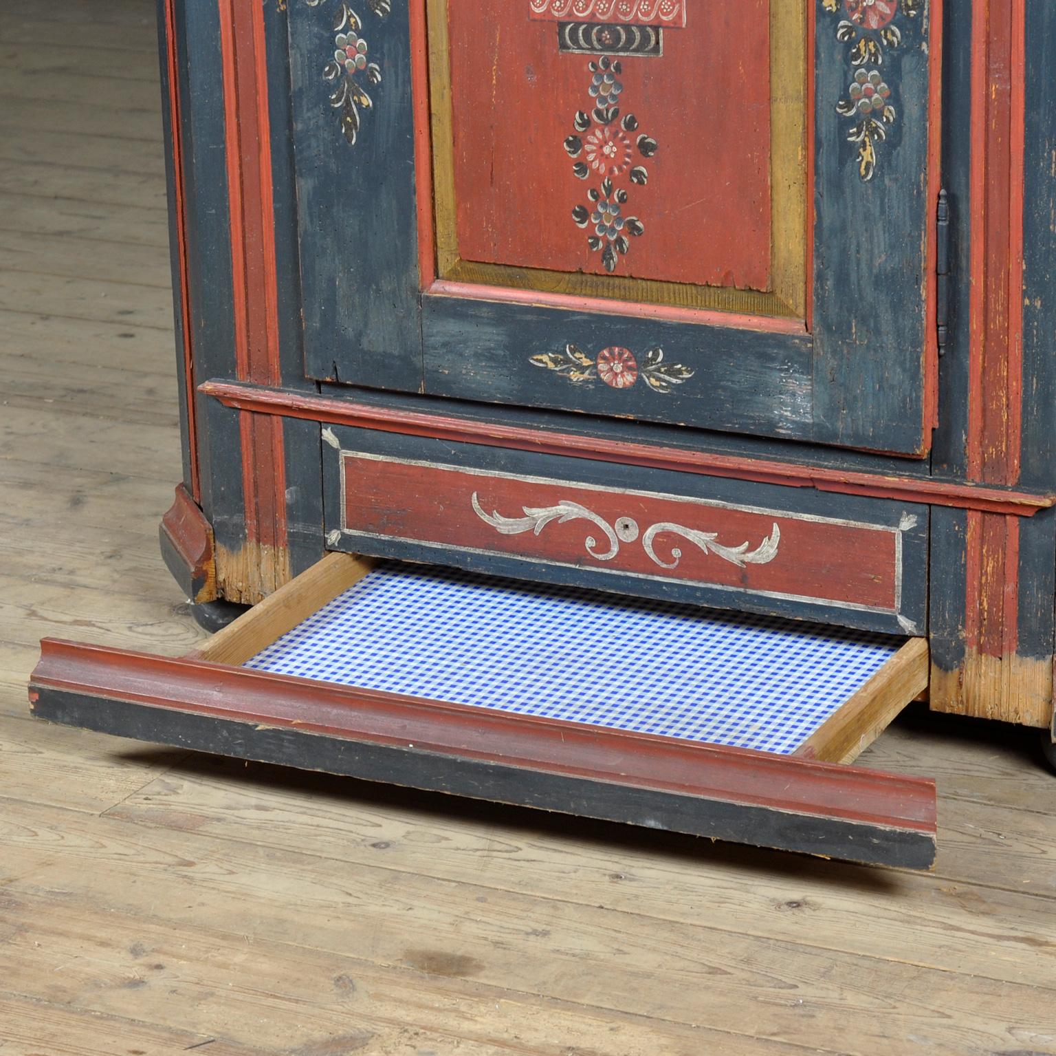 Mid-19th Century German Pine Painted Wedding Cabinet, anno 1842