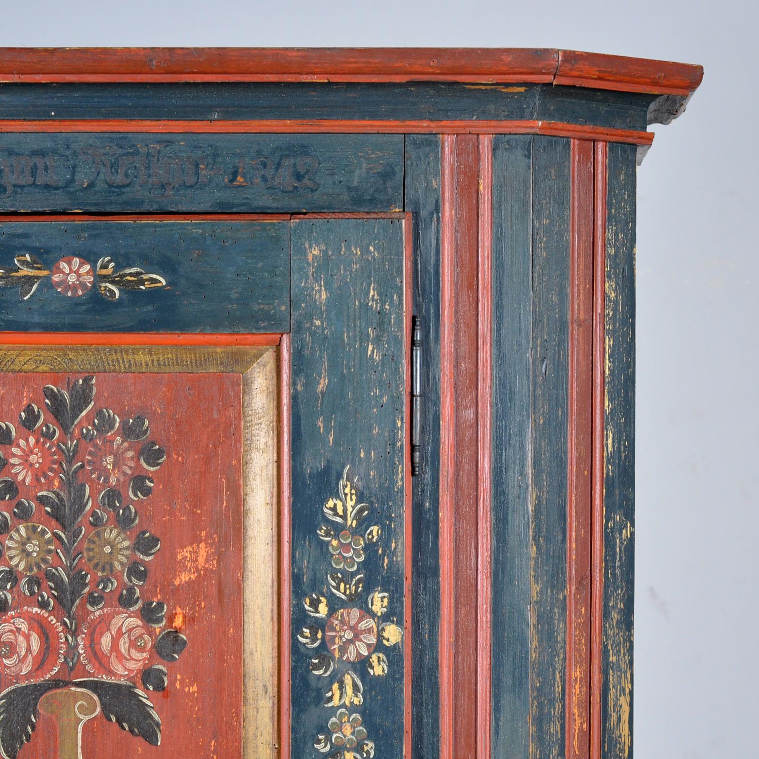 German Pine Painted Wedding Cabinet, anno 1842 1