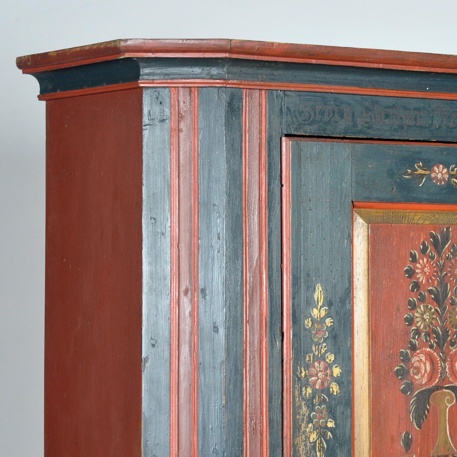 German Pine Painted Wedding Cabinet, anno 1842 2