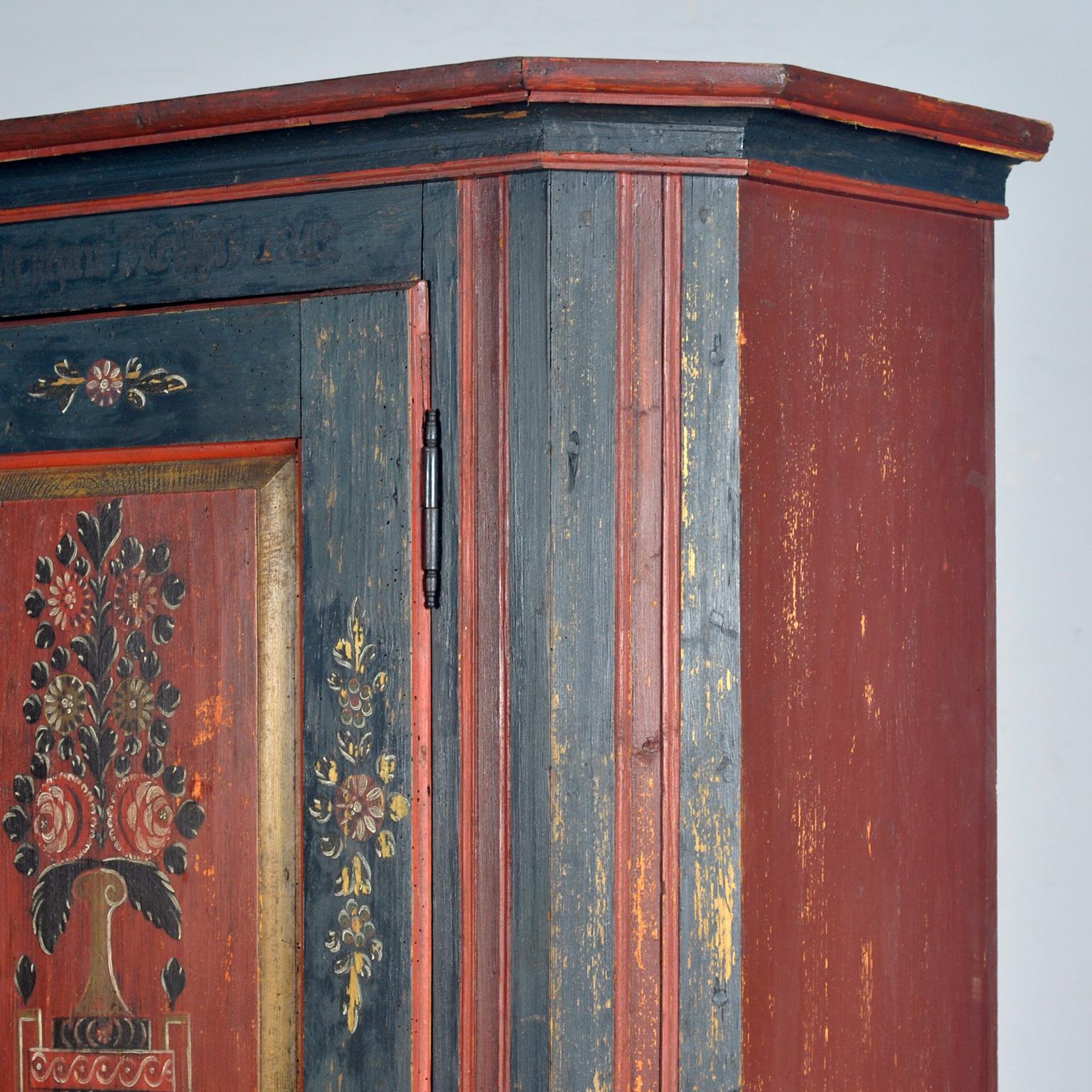 German Pine Painted Wedding Cabinet, anno 1842 3