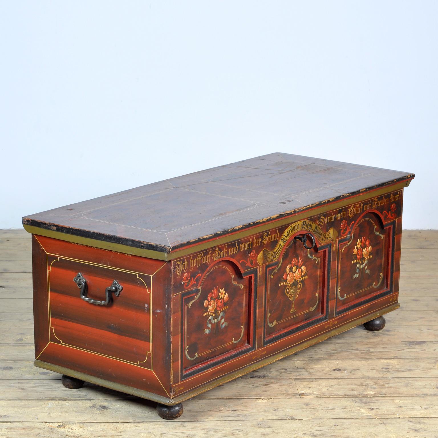 Rustic German Pine Wedding Chest from 1842